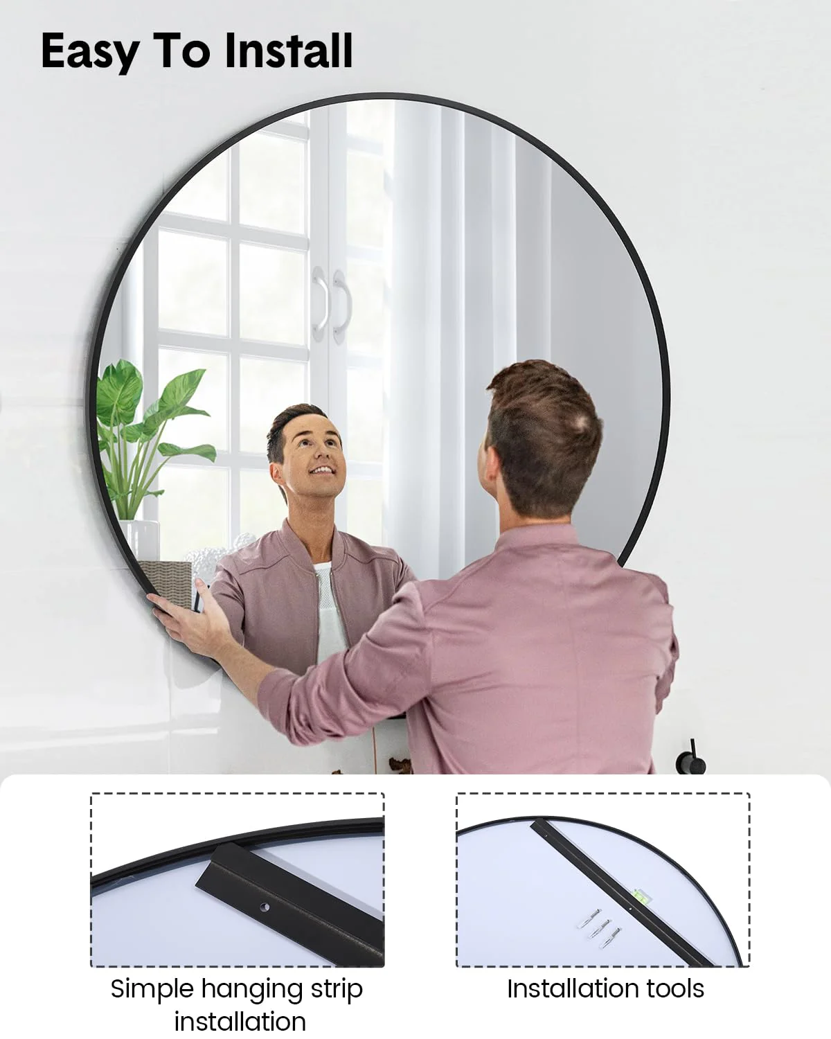 Garvee 2024 New 18 Inch Round Mirror, HD Eco-Friendly Bathroom Mirror, Metal Framed Circle Mirror, Modern Wall Mirror for Bathroom, Living Room, Vanity, Easy to Install, Matte Black - Image 7