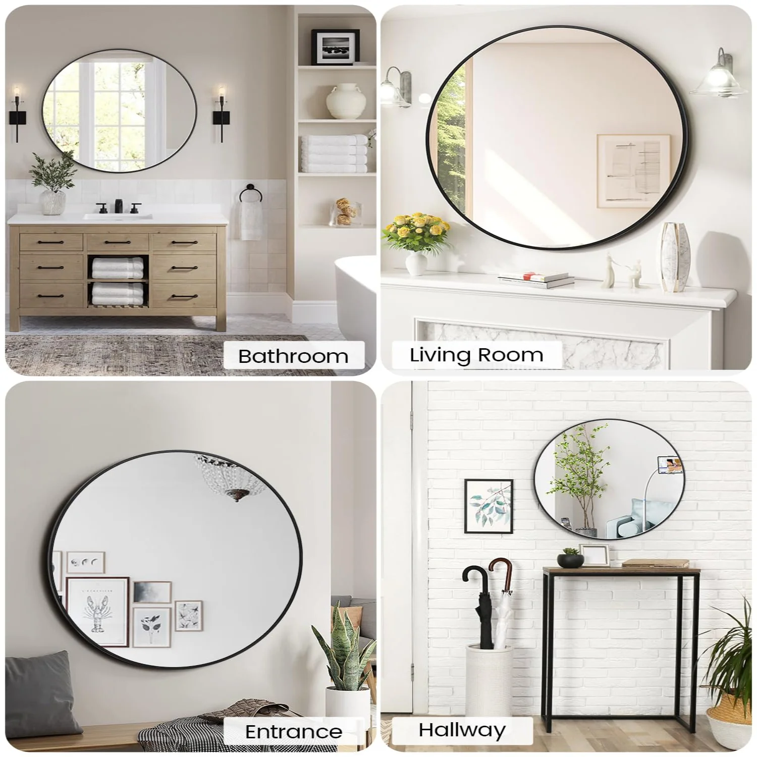 Garvee 2025 New 24 Inch Round Mirror, HD Eco-Friendly Bathroom Mirror, Metal Framed Circle Mirror, Modern Wall Mirror For Bathroom, Living Room, Vanity, Easy To Install, Matte Black - Image 4