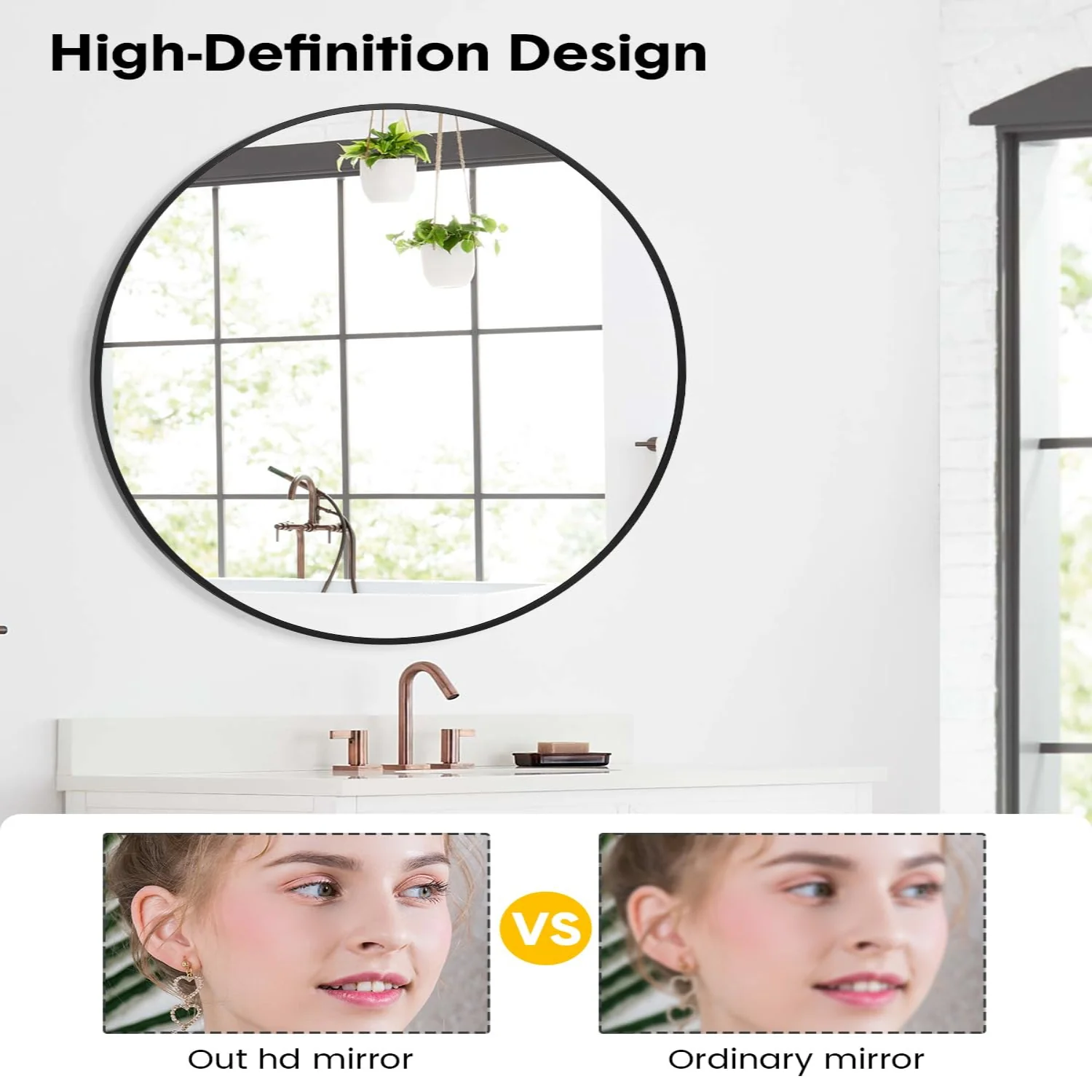 Garvee 2025 New 24 Inch Round Mirror, HD Eco-Friendly Bathroom Mirror, Metal Framed Circle Mirror, Modern Wall Mirror For Bathroom, Living Room, Vanity, Easy To Install, Matte Black - Image 5