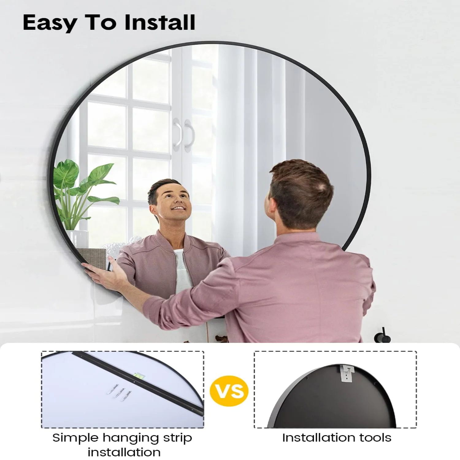 Garvee 2025 New 24 Inch Round Mirror, HD Eco-Friendly Bathroom Mirror, Metal Framed Circle Mirror, Modern Wall Mirror For Bathroom, Living Room, Vanity, Easy To Install, Matte Black - Image 7