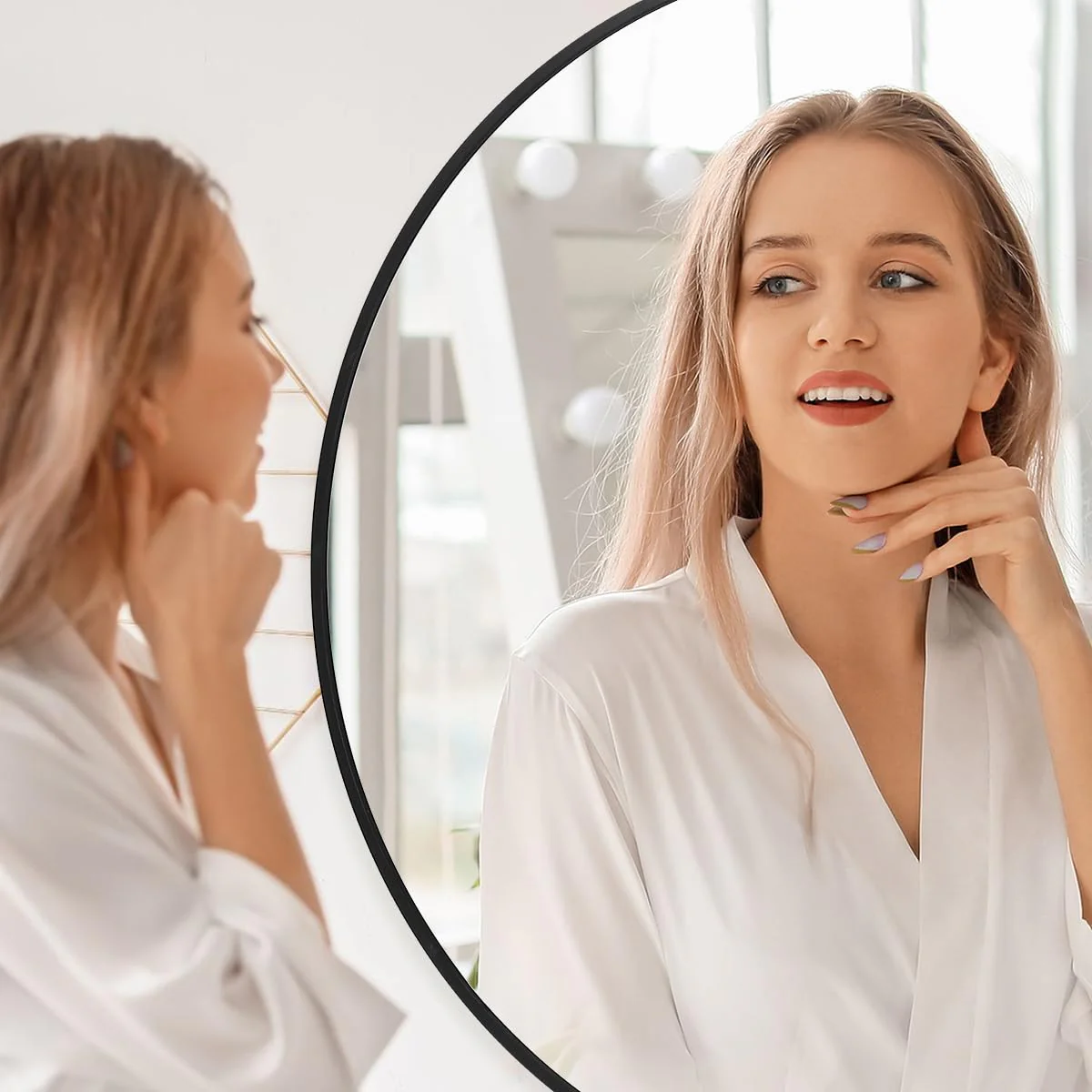 Garvee 2025 New 24 Inch Round Mirror, HD Eco-Friendly Bathroom Mirror, Metal Framed Circle Mirror, Modern Wall Mirror For Bathroom, Living Room, Vanity, Easy To Install, Matte Black - Image 8