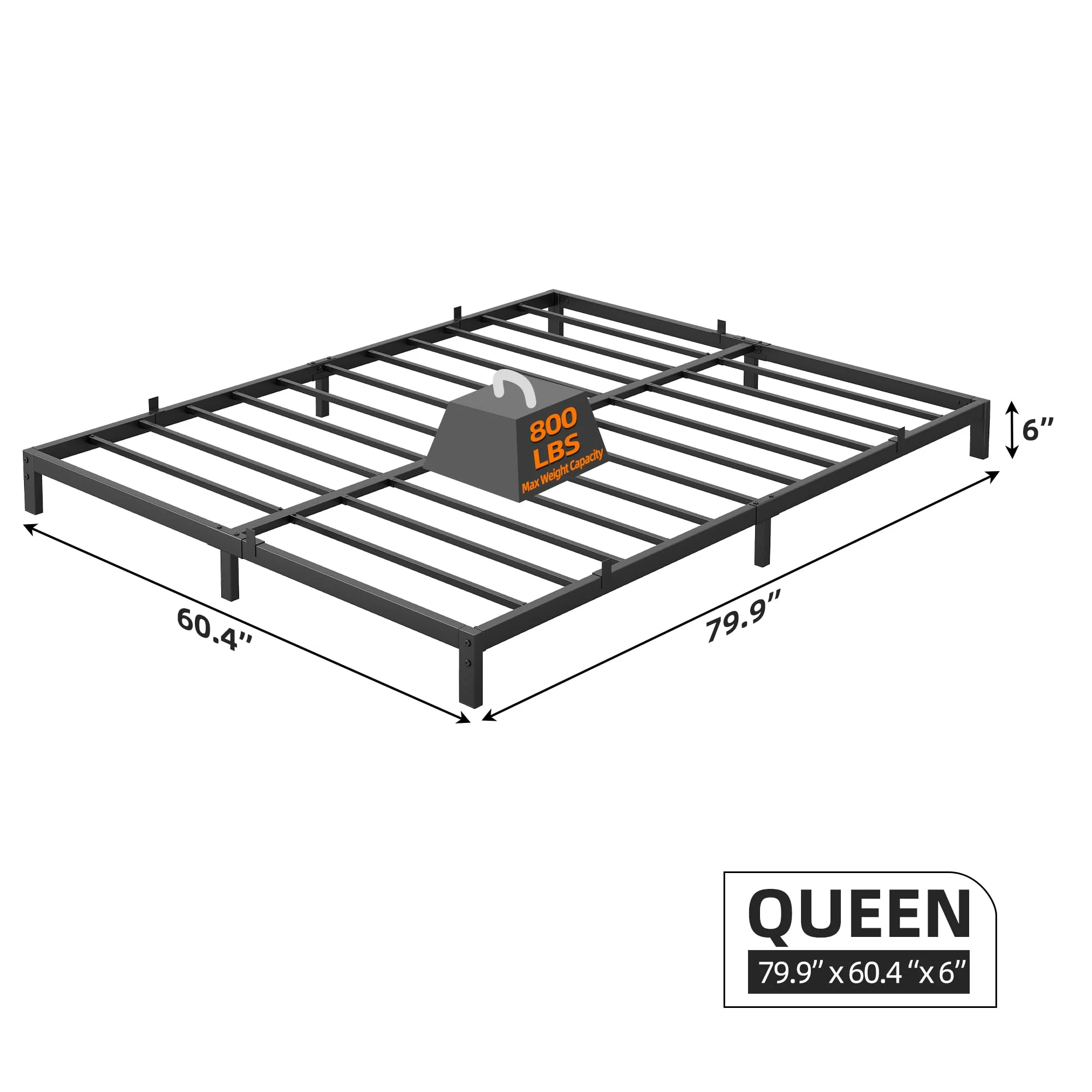Garvee 6 Inch Queen Bed Frame No Box Spring Needed, Low Profile Bed Frame Heavy Duty Metal Platform 6 Inch Low Bed Frame with Sturdy Steel Slats, Noise Free, Easy Assembly, Black(Queen) - Image 5