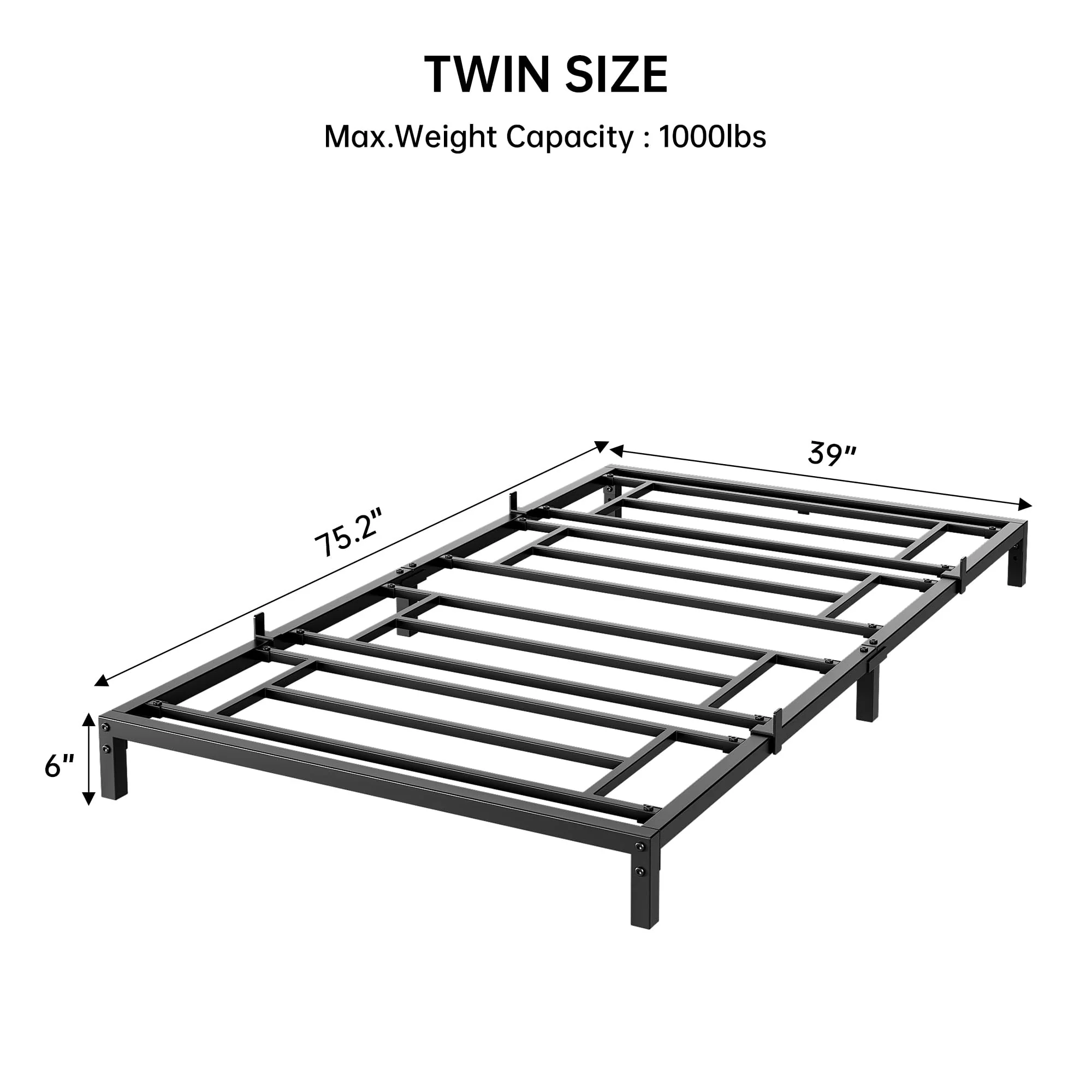Garvee 6 Inch Twin Bed Frame No Box Spring Needed, Heavy Duty Metal Platform Bed Frame Twin Size for Bedroom Easy Assembly, Noise Free, Black, Twin - Image 3