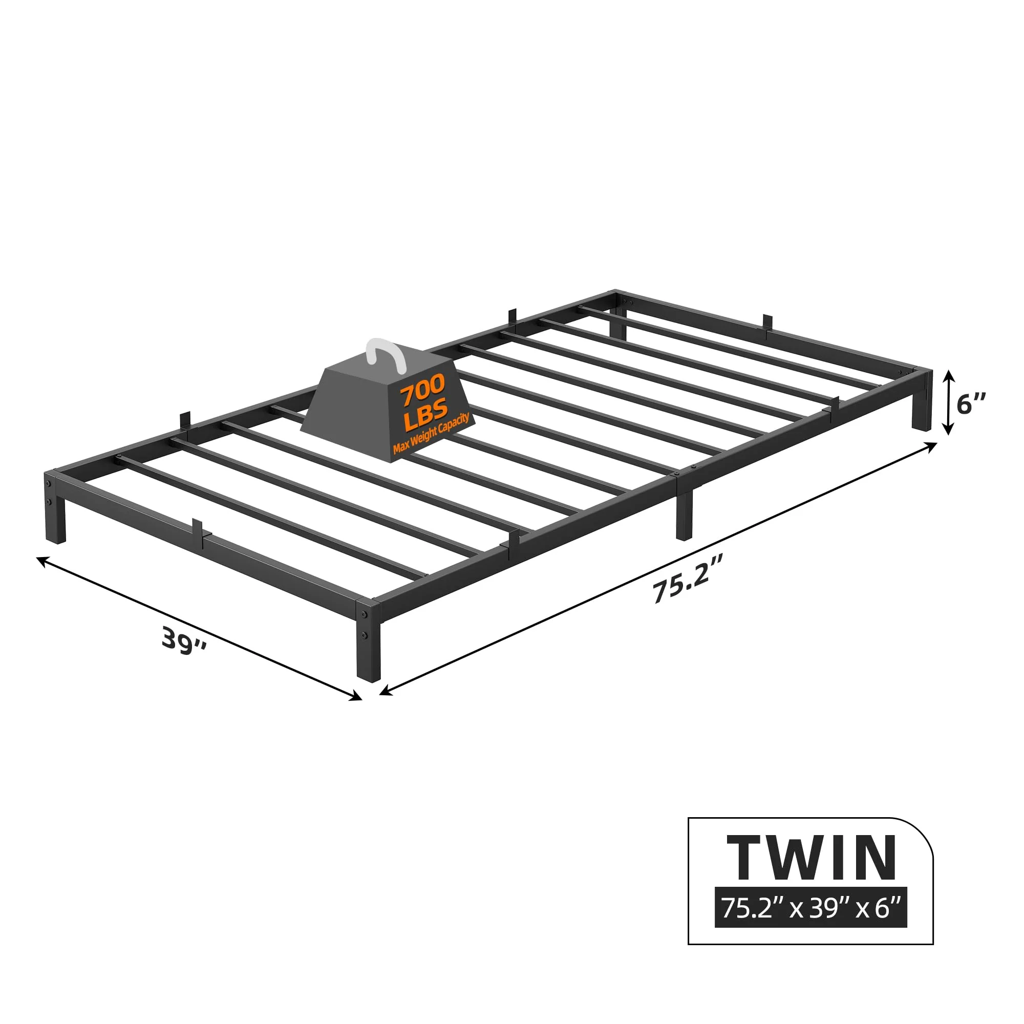 Garvee 6 Inch Twin Bed Frame No Box Spring Needed, Low Profile Bed Frame Heavy Duty Metal Platform 6 Inch Low Bed Frame with Sturdy Steel Slats, Noise Free, Easy Assembly, Black(Twin) - Image 5