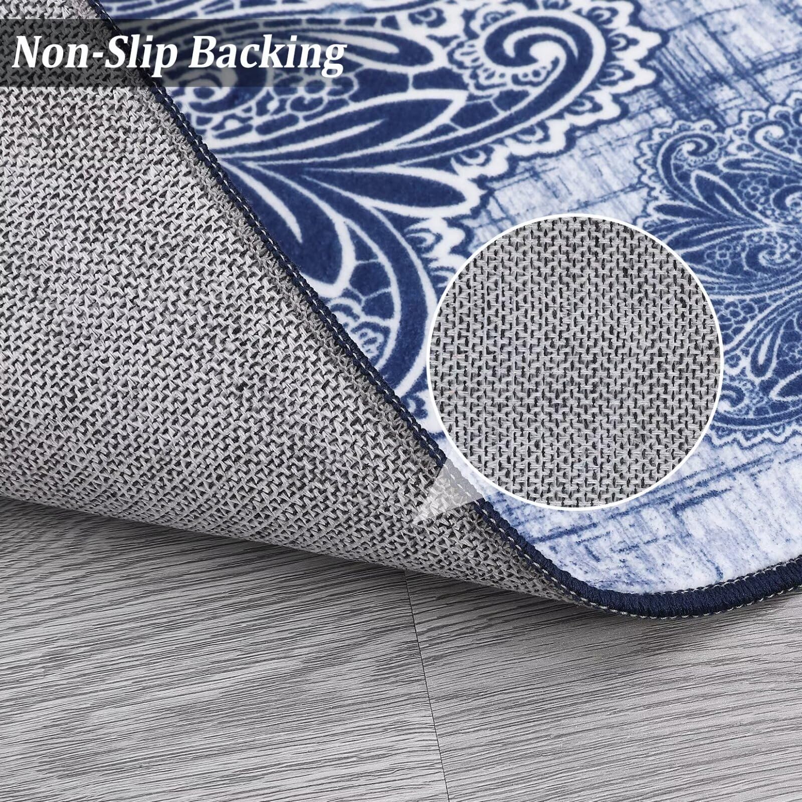 Garvee Area Rug 2x6 Washable Rug Runner Rug Medallion Vintage Rugs Hallway Distressed Rug Kitchen Blue Indoor Foldable Thin Rug Non Slip Carpet Bathroom - Image 5