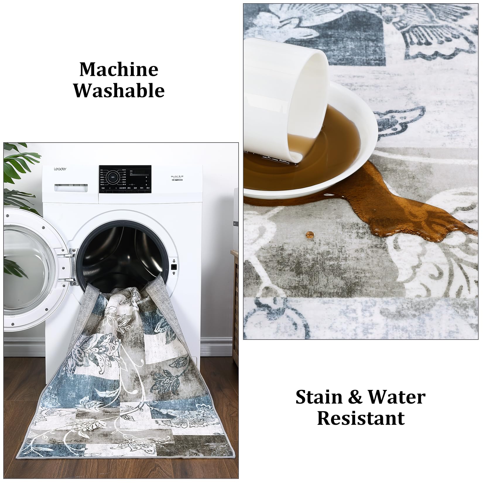 Garvee Runner Rug 2x6 Machine Washable Hallway Rug Modern Geometric Area Rug Non-Slip Distressed Throw Floor Carpet for Kitchen Laundry Room, Blue Grey - Image 3