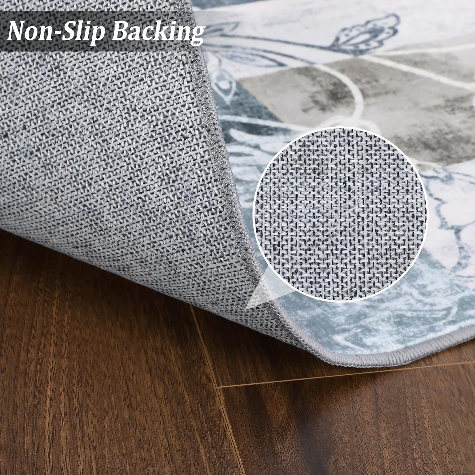 Garvee Runner Rug 2x6 Machine Washable Hallway Rug Modern Geometric Area Rug Non-Slip Distressed Throw Floor Carpet for Kitchen Laundry Room, Blue Grey - Image 4