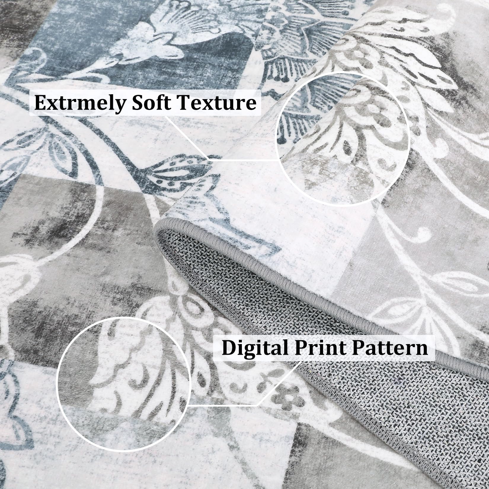 Garvee Runner Rug 2x6 Machine Washable Hallway Rug Modern Geometric Area Rug Non-Slip Distressed Throw Floor Carpet for Kitchen Laundry Room, Blue Grey - Image 5