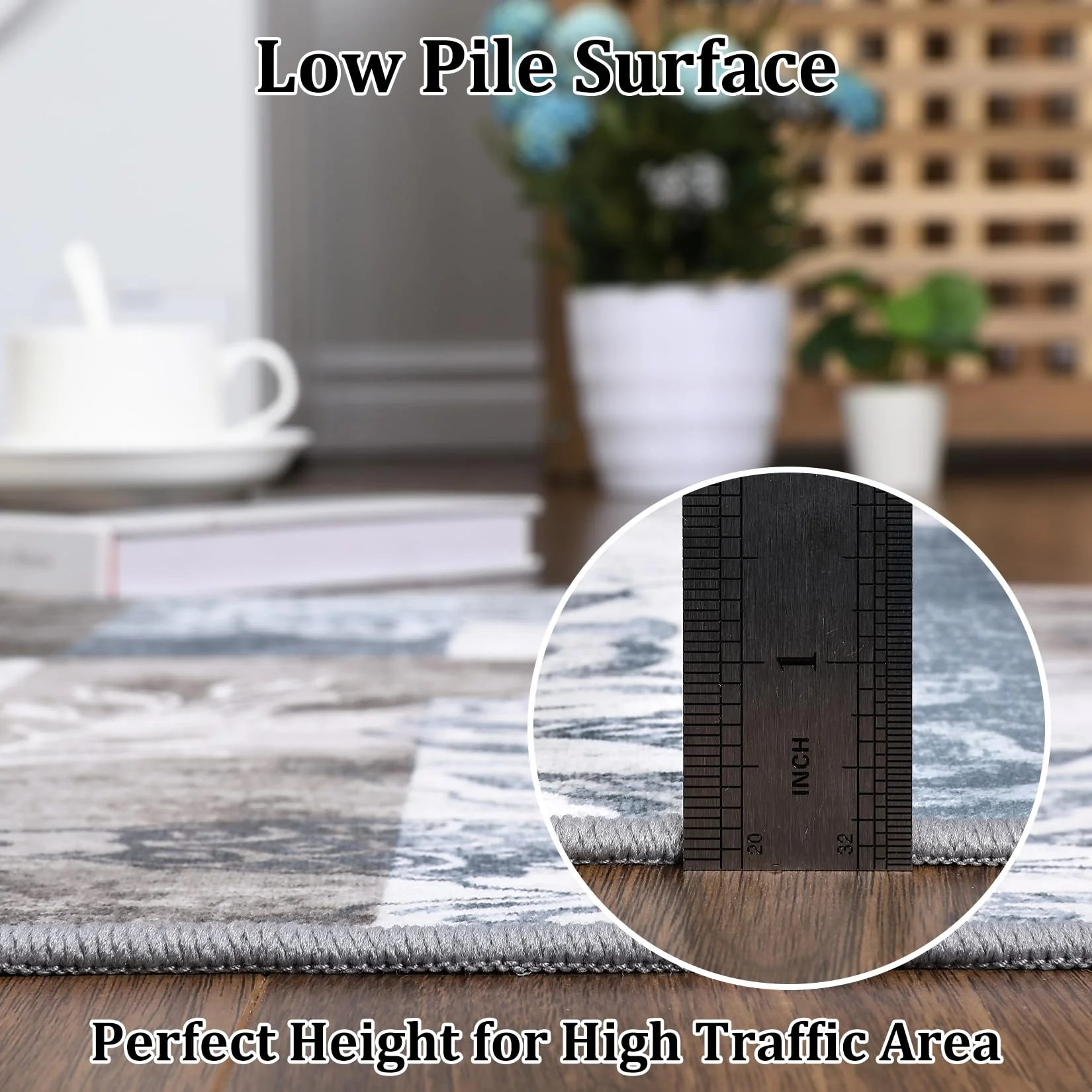 Garvee Runner Rug 2x6 Machine Washable Hallway Rug Modern Geometric Area Rug Non-Slip Distressed Throw Floor Carpet for Kitchen Laundry Room, Blue Grey - Image 6