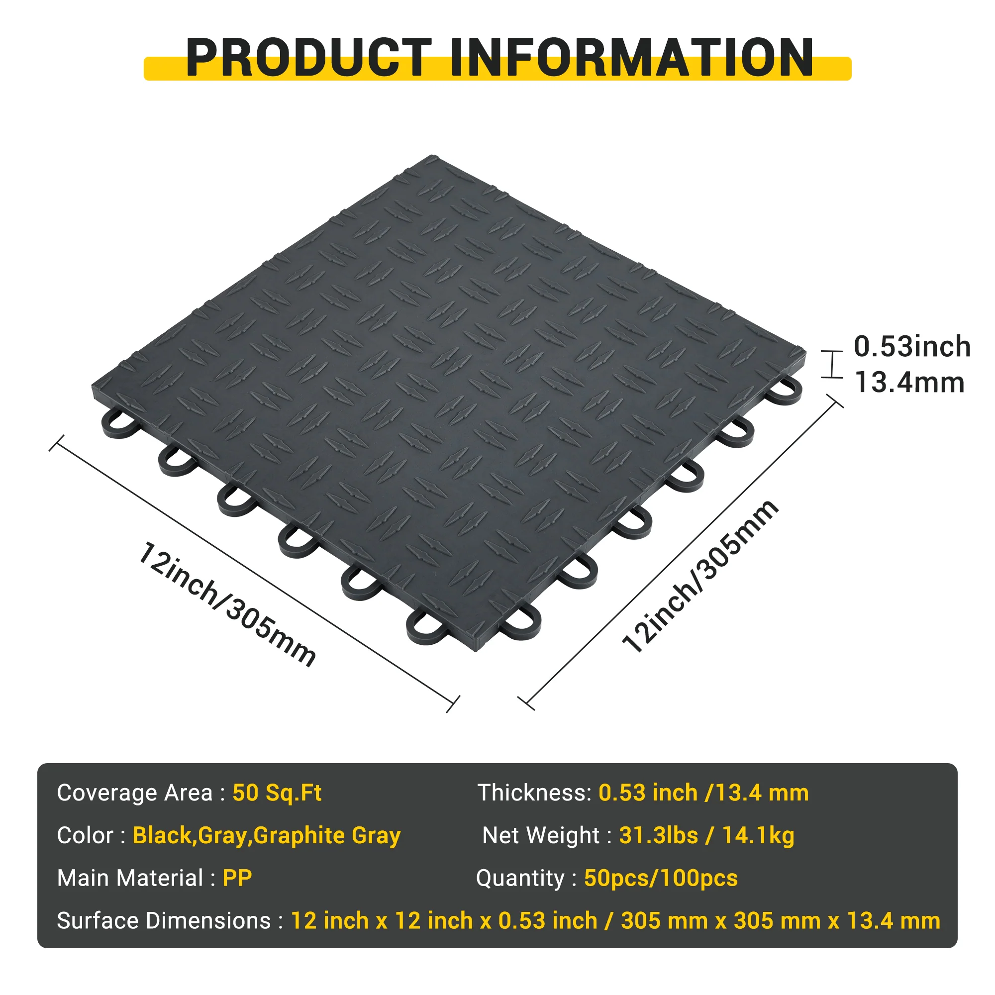 Garvee 100 Pack 12"X12" Interlocking Garage Floor Tiles,Double-Sided Non-Slip Flooring, Heavy Duty PVC Garage Flooring Tiles Covering for Basement, Workshop & Repair Shop,Black - Image 3