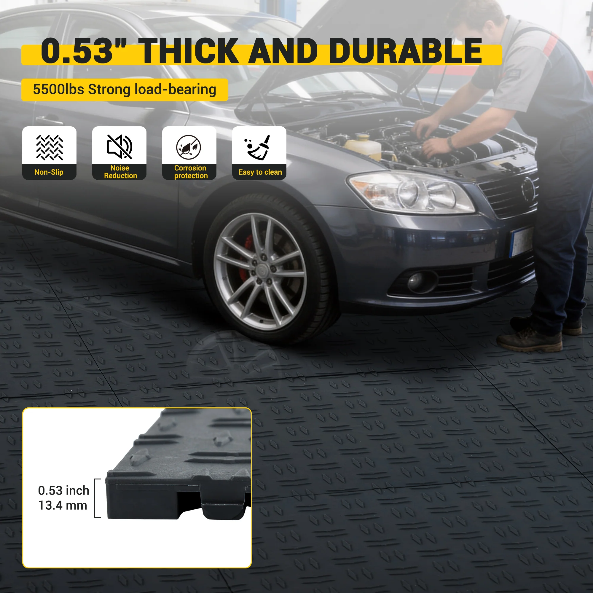 Garvee 100 Pack 12"X12" Interlocking Garage Floor Tiles,Double-Sided Non-Slip Flooring, Heavy Duty PVC Garage Flooring Tiles Covering for Basement, Workshop & Repair Shop,Black - Image 6