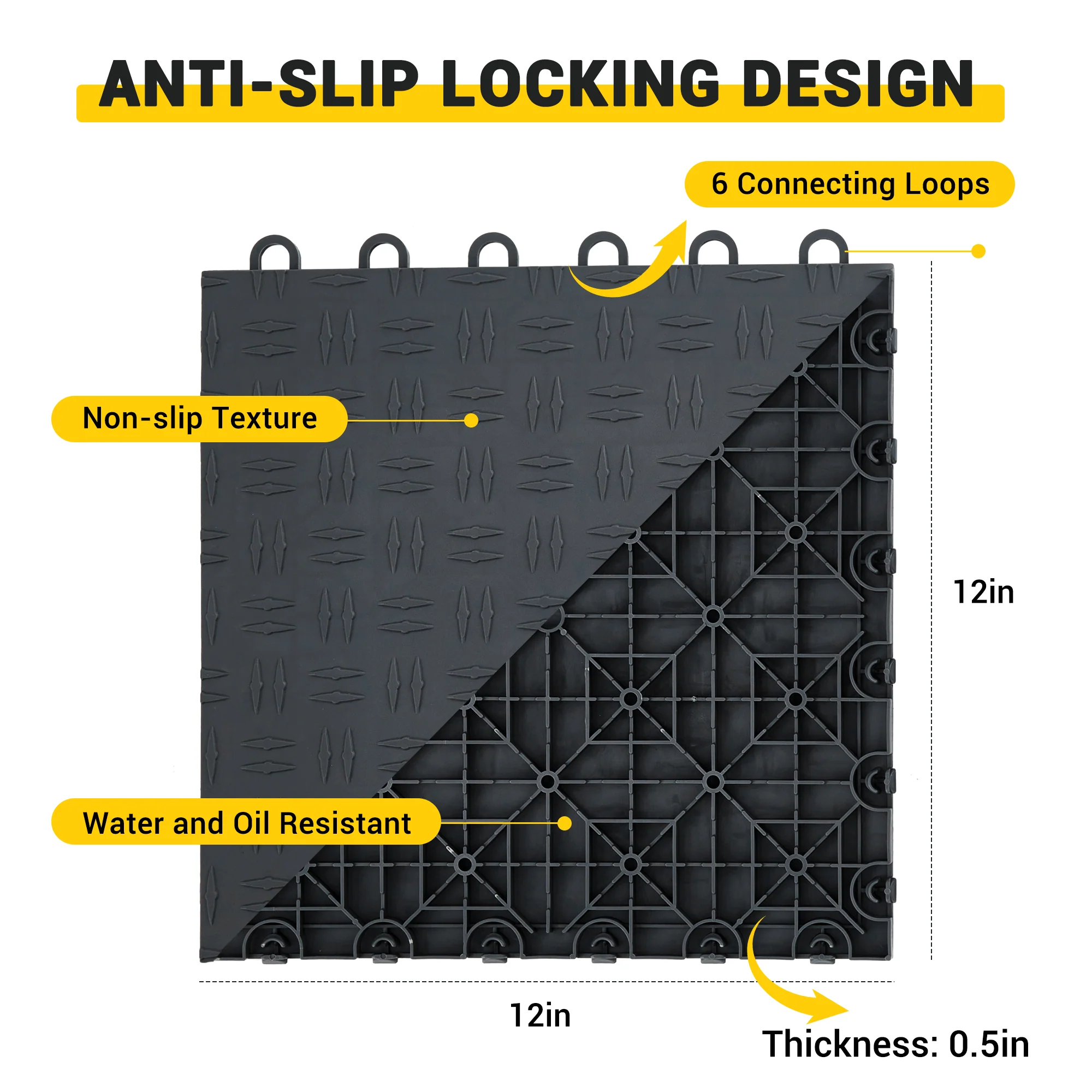 Garvee 100 Pack 12"X12" Interlocking Garage Floor Tiles,Double-Sided Non-Slip Flooring, Heavy Duty PVC Garage Flooring Tiles Covering for Basement, Workshop & Repair Shop,Black - Image 7