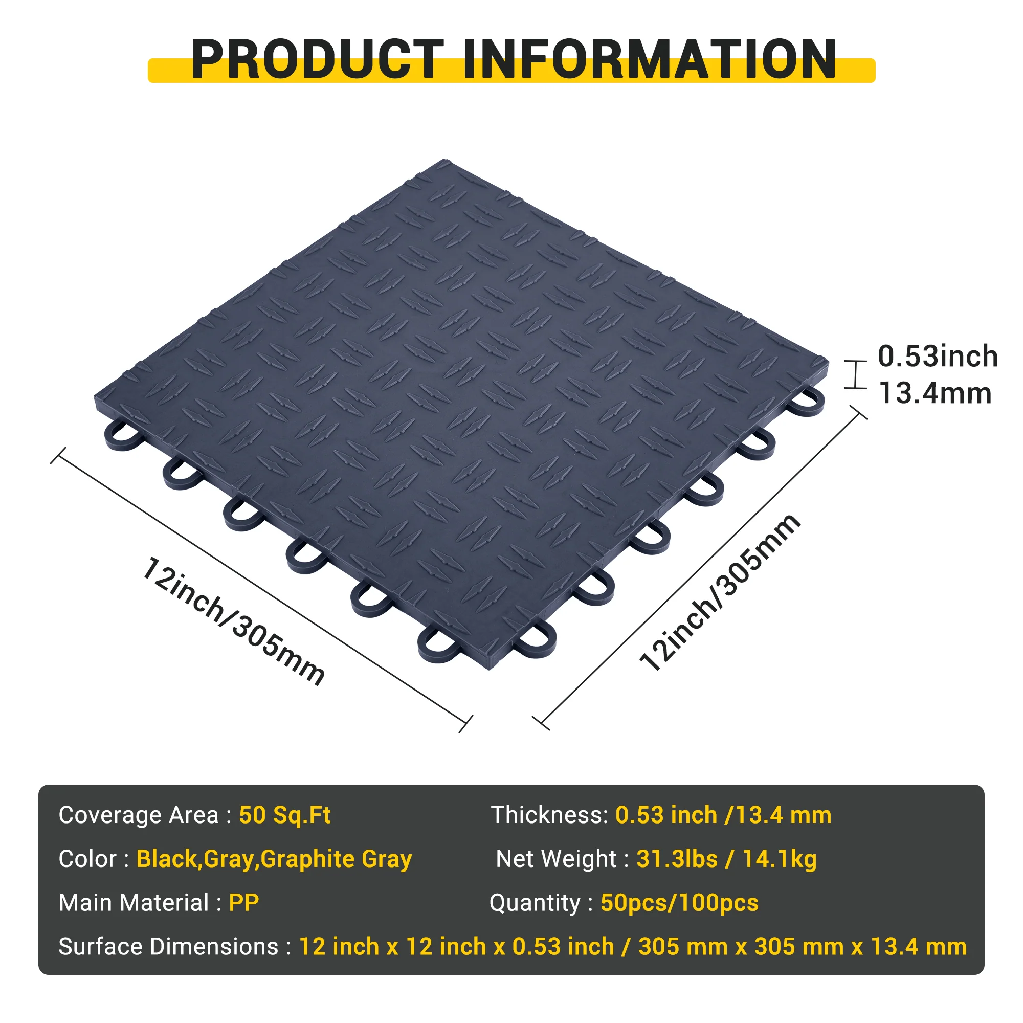 Garvee 100 Pack 12"X12" Interlocking Garage Floor Tiles,Double-Sided Non-Slip Flooring, Heavy Duty PVC Garage Flooring Tiles Covering for Basement, Workshop & Repair Shop, Graphite Gray - Image 3