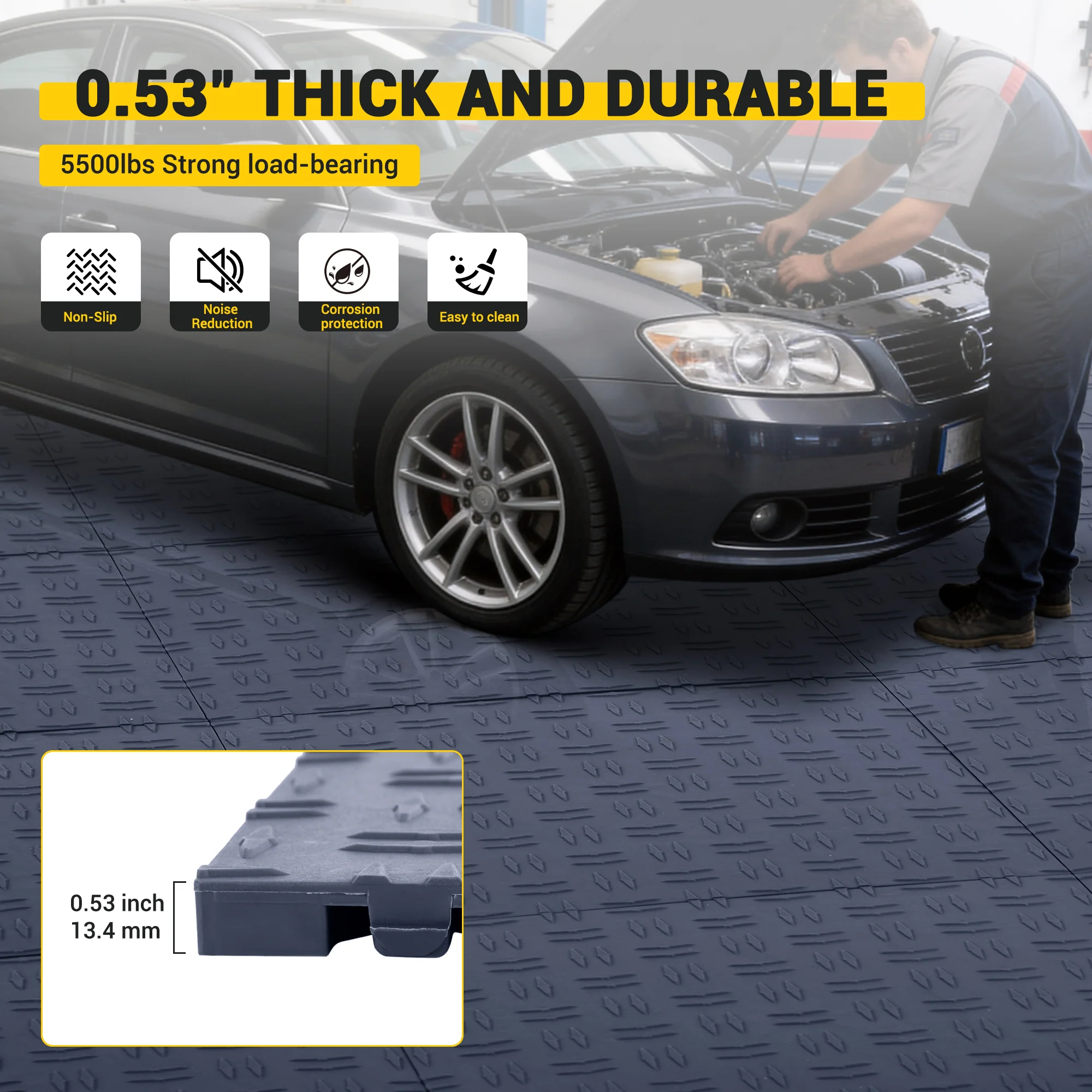 Garvee 100 Pack 12"X12" Interlocking Garage Floor Tiles,Double-Sided Non-Slip Flooring, Heavy Duty PVC Garage Flooring Tiles Covering for Basement, Workshop & Repair Shop, Graphite Gray - Image 6