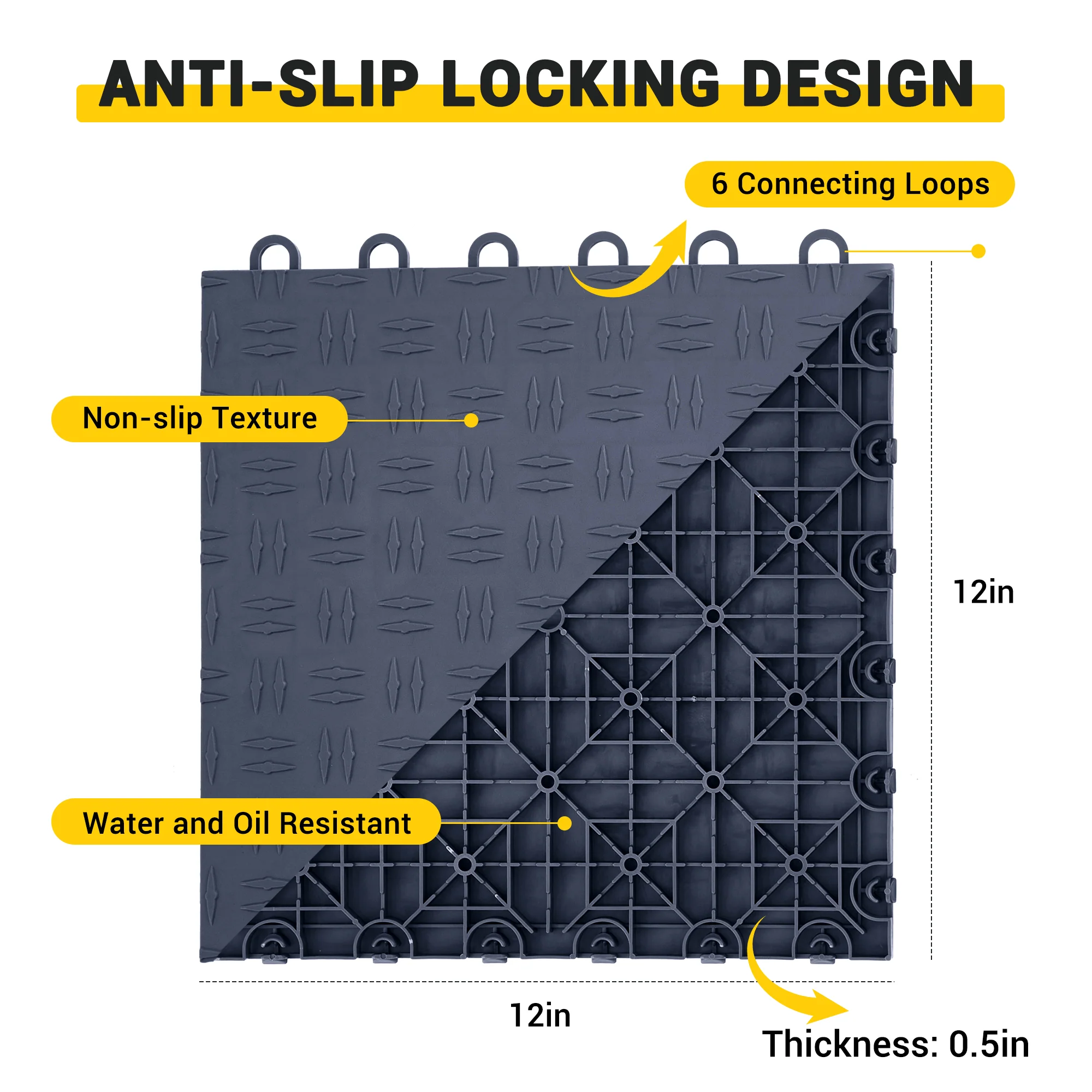 Garvee 100 Pack 12"X12" Interlocking Garage Floor Tiles,Double-Sided Non-Slip Flooring, Heavy Duty PVC Garage Flooring Tiles Covering for Basement, Workshop & Repair Shop, Graphite Gray - Image 7