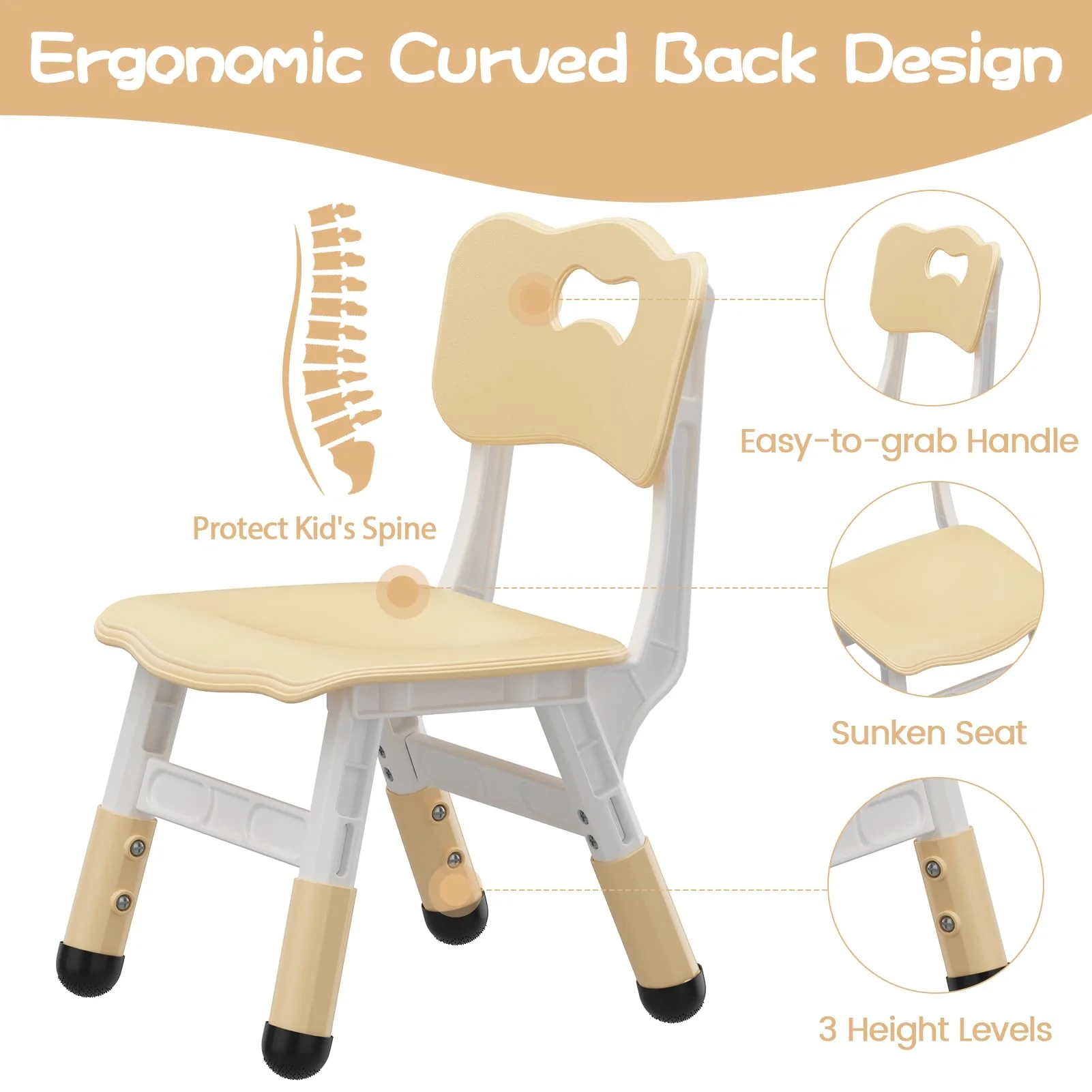 Garvee Set of 2 Kids Chairs in 3 Level Height Adjustable Design Suitable for Age 2-6 for Home Family Classroom Nursery Indoor Use, Natural - Image 5