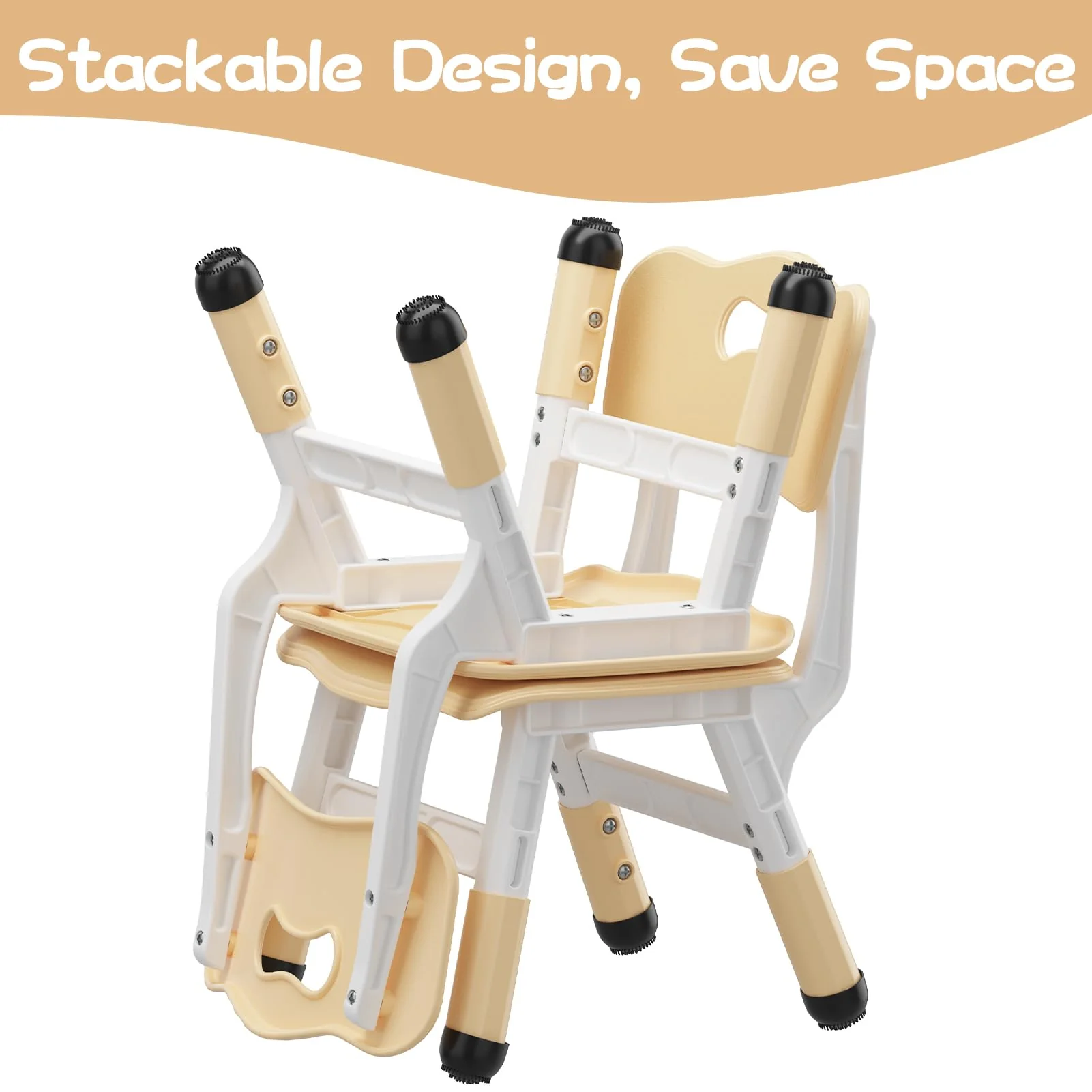 Garvee Set of 2 Kids Chairs in 3 Level Height Adjustable Design Suitable for Age 2-6 for Home Family Classroom Nursery Indoor Use, Natural - Image 6