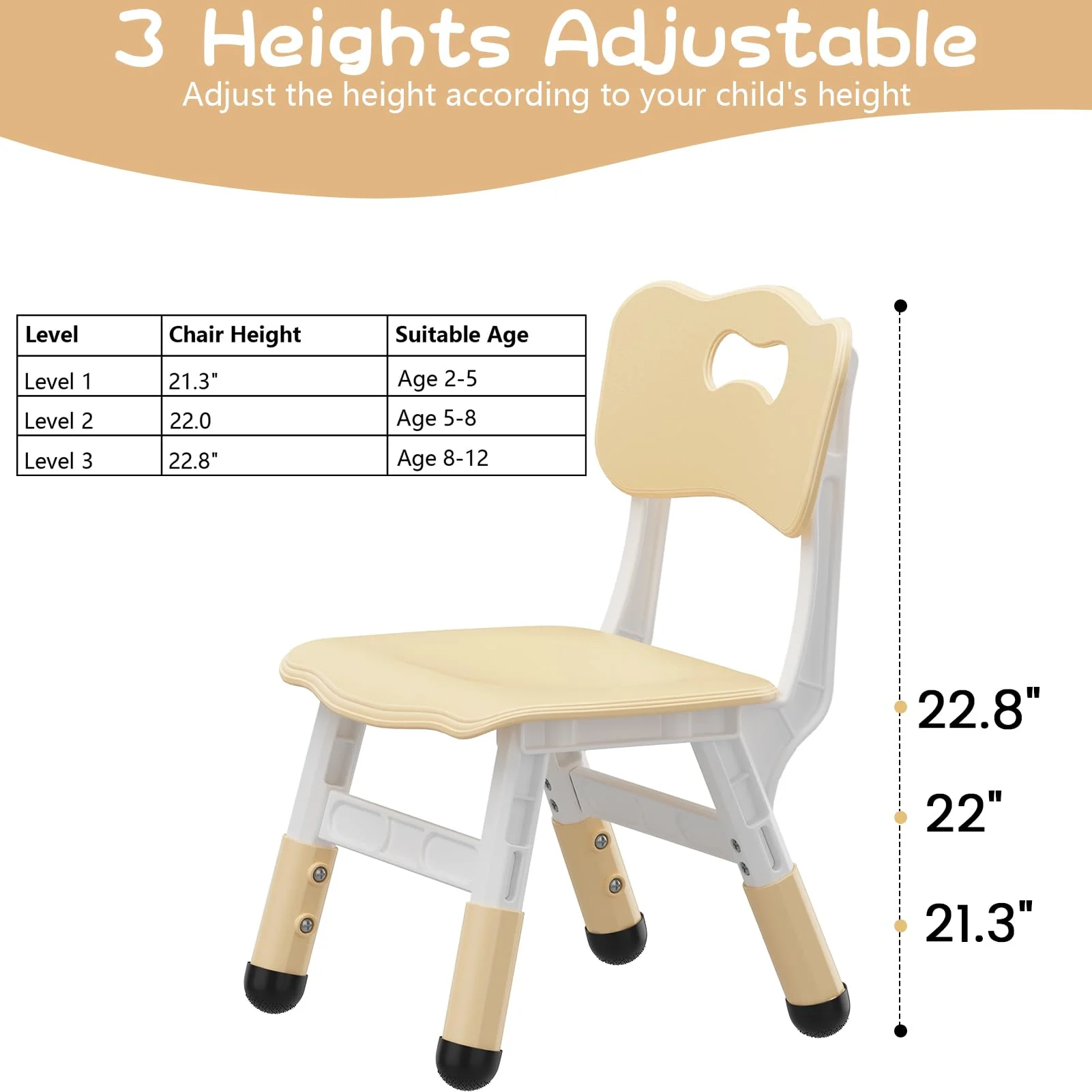 Garvee Set of 2 Kids Chairs in 3 Level Height Adjustable Design Suitable for Age 2-6 for Home Family Classroom Nursery Indoor Use, Natural - Image 8