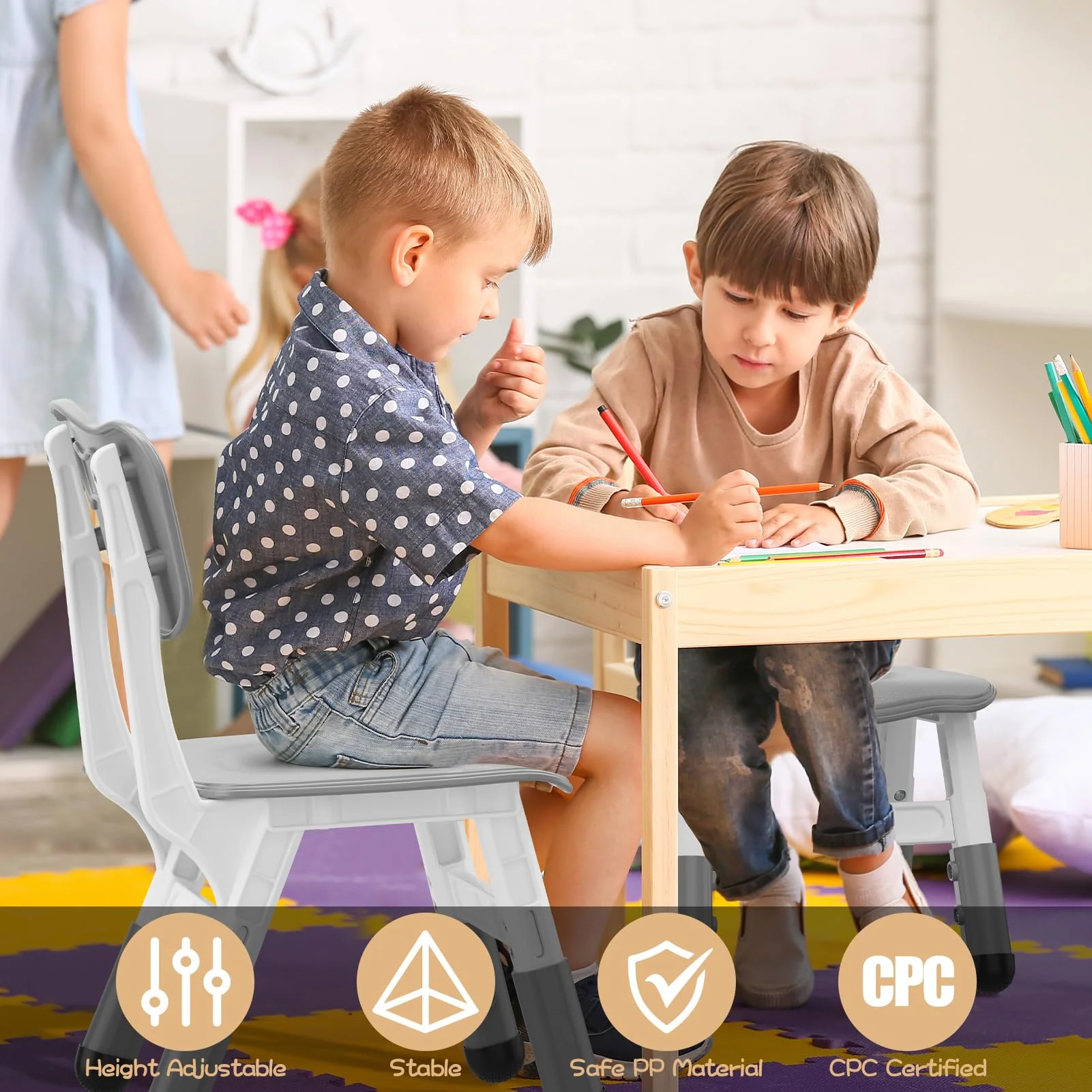 Garvee Set of 2 Kids Chairs in 3 Level Height Adjustable Design Suitable for Age 2-6 for Home Family Classroom Nursery Indoor Use, Grey - Image 3