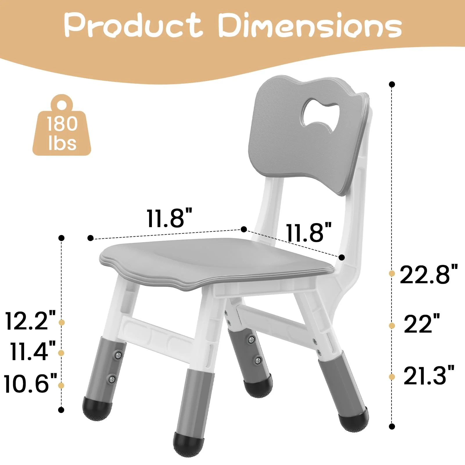 Garvee Set of 2 Kids Chairs in 3 Level Height Adjustable Design Suitable for Age 2-6 for Home Family Classroom Nursery Indoor Use, Grey - Image 8