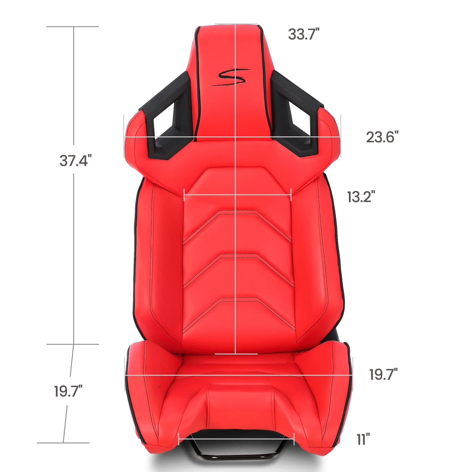 Garvee 1 Piece Universal Racing Seats with Dual Lock Sliders, PU Leather, Racing Bucket Seats, 23.6"×19.7"×37.4", Red+Black Stitching Racing Seat, Passenger Side,Red - Image 3