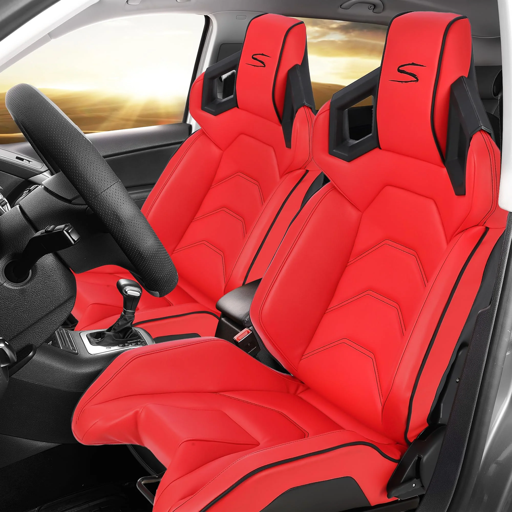 Garvee 1 Piece Universal Racing Seats with Dual Lock Sliders, PU Leather, Racing Bucket Seats, 23.6"×19.7"×37.4", Red+Black Stitching Racing Seat, Passenger Side,Red - Image 6
