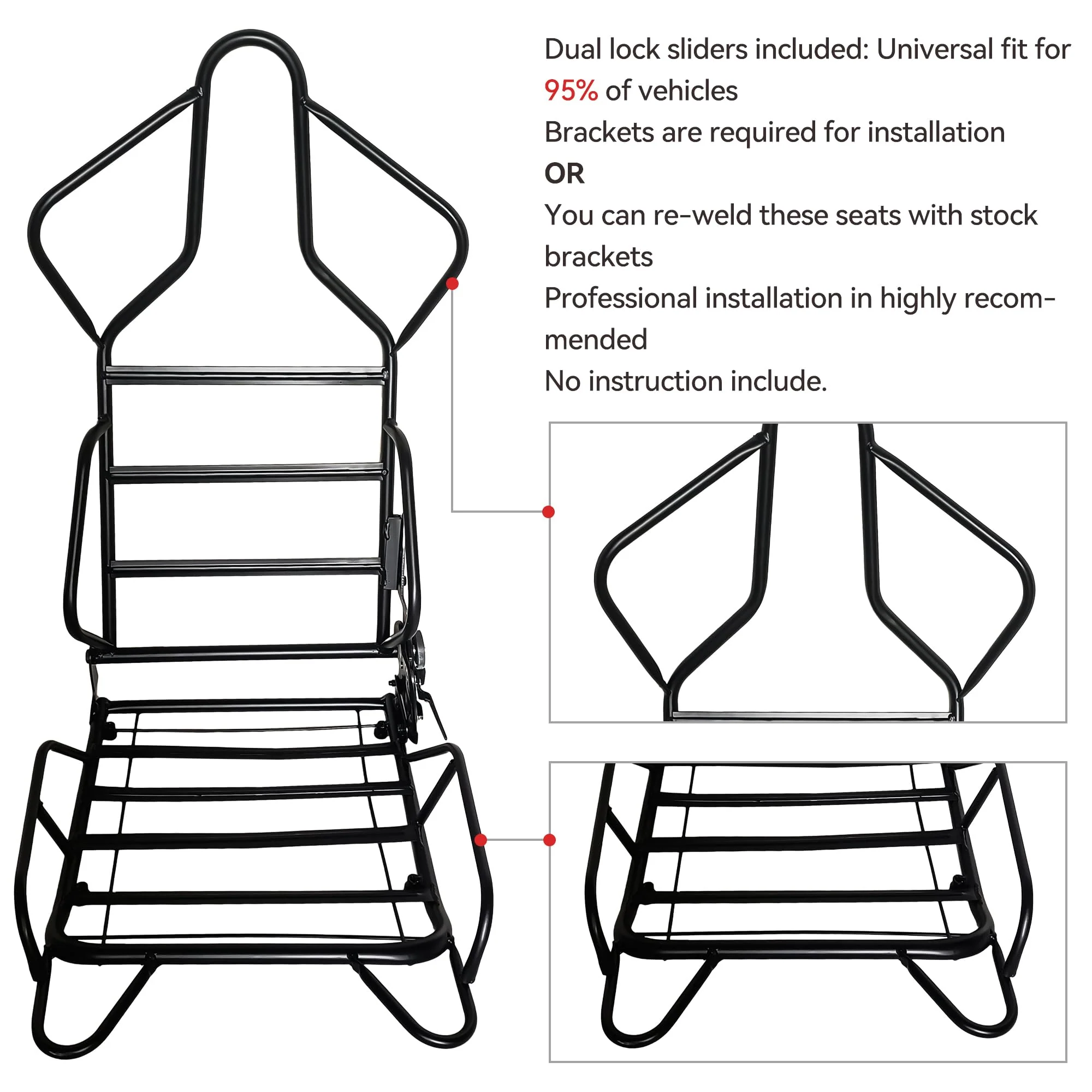 Garvee 1 Piece Universal Racing Seats with Dual Lock Sliders, PU Leather, Racing Bucket Seats, 23.6"×19.7"×37.4", Red+Black Stitching Racing Seat, Passenger Side,Red - Image 7