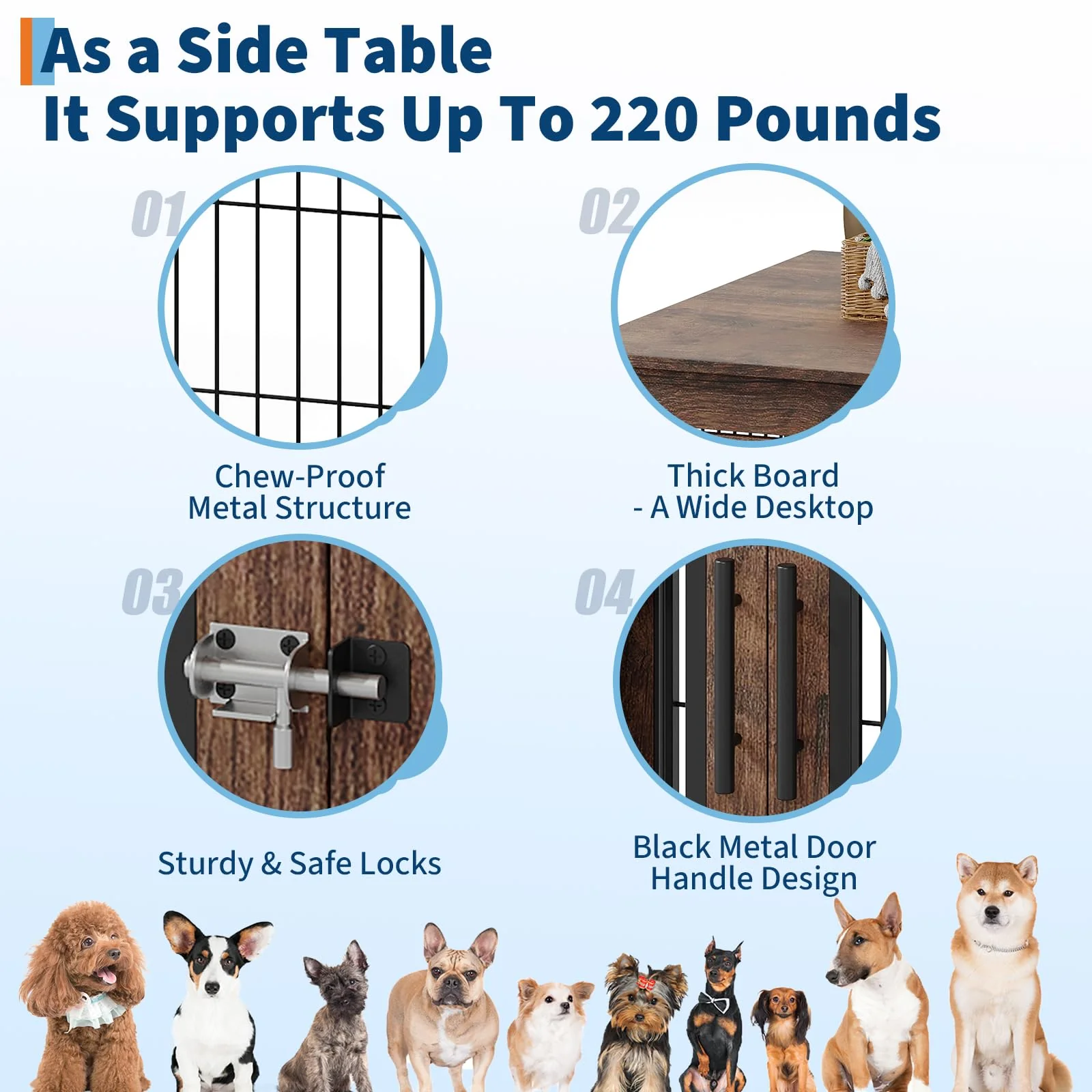 Garvee Medium Farmhouse Dog Crate Furniture End Table, Heavy Duty Wooden Kennel Cabinet with Double Doors for Small/Medium Dogs, Chew-Resistant Indoor Dog House Console for Living Room - Image 6