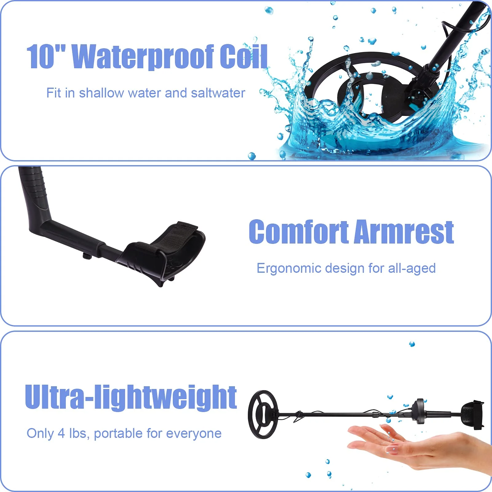 Garvee Metal Detector Kit for Kids & Adults with Sand Sifter Scoop, IP68 Waterproof, LCD Display & 10" Coil Adjustable Gold Detector for Treasure Hunting, Lightweight Easy to Use - Image 5