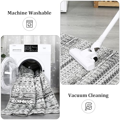 Garvee Moroccan Geometric Area Rug, Machine Washable Easy to Clean Non-Shedding Stain-Resistant Non-Slip Foldable Indoor Mat for Living Room, Bedroom, Kitchen, Entryway, Bathroom, Grey, 4 x 6 - Image 4