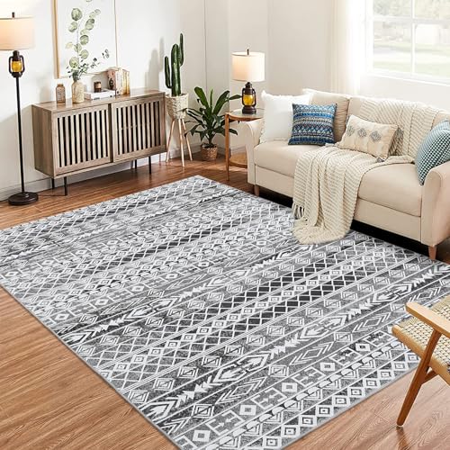 Garvee Moroccan Geometric Area Rug, Machine Washable Easy to Clean Non-Shedding Stain-Resistant Non-Slip Foldable Indoor Mat for Living Room, Bedroom, Kitchen, Entryway, Bathroom, Grey, 4 x 6 - Image 5