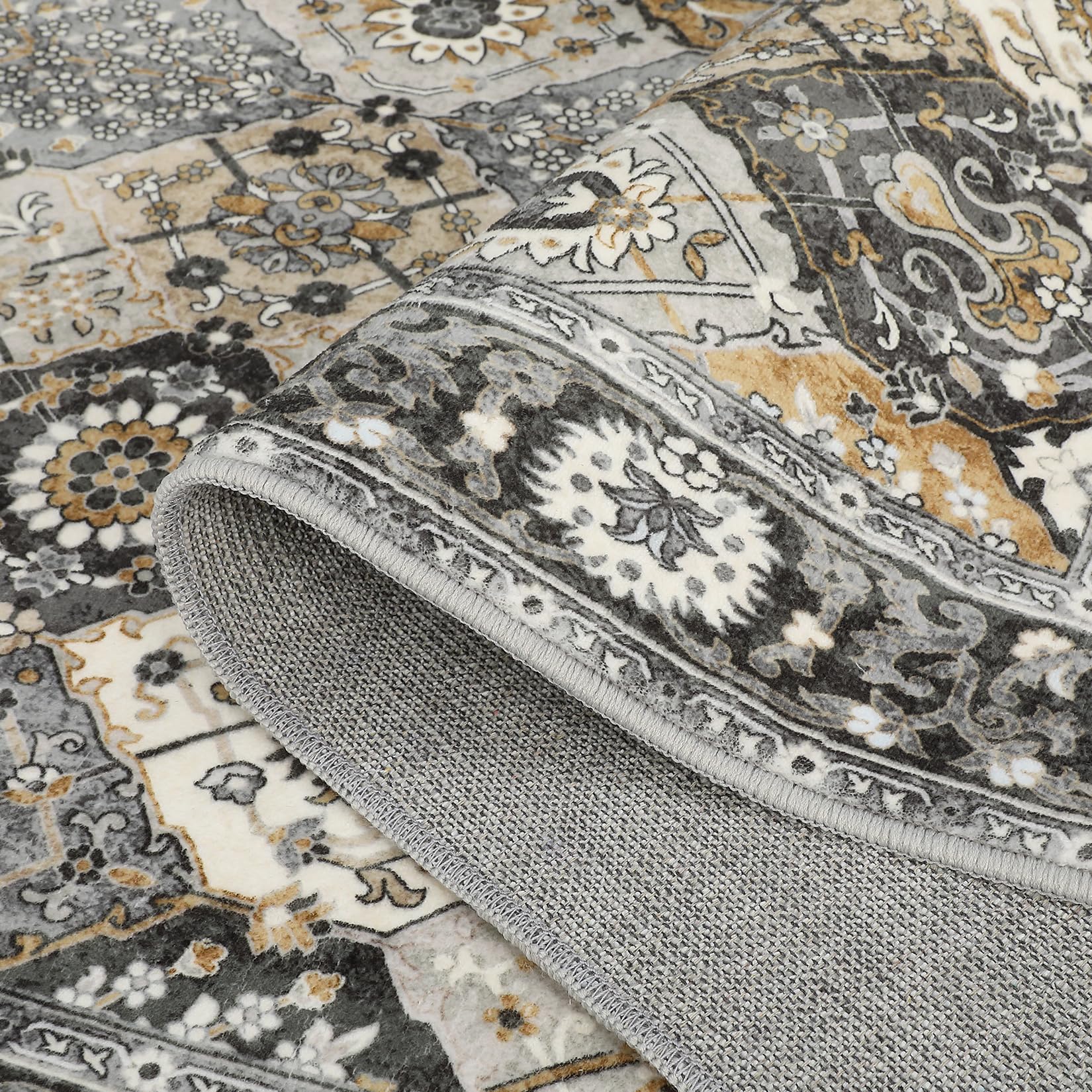 Garvee Moroccan Trellis Area Rug 4x6 Washable Vintage Floral Print Rugs, Boho Non Slip Indoor Carpet for Entryway Living Room Kitchen Bedroom Laundry Room, Grey Brown - Image 3