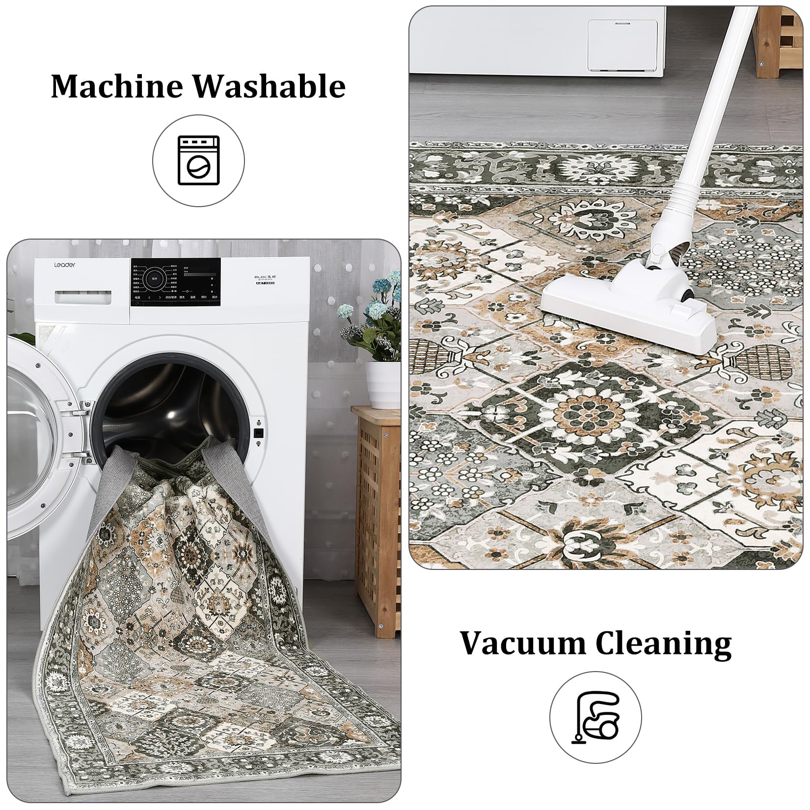 Garvee Moroccan Trellis Area Rug 4x6 Washable Vintage Floral Print Rugs, Boho Non Slip Indoor Carpet for Entryway Living Room Kitchen Bedroom Laundry Room, Grey Brown - Image 4