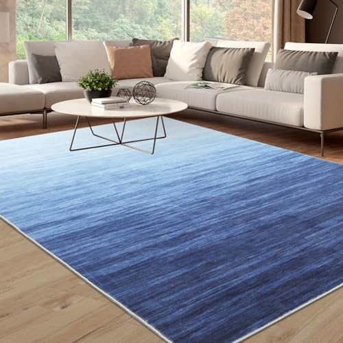 Garvee Modern Blue 4x6 Area Abstrac Rugs for Living Room Ombre Rug Washable Bedroom Rug Modern Office Carpet Farmhouse Rug Aestheric Vintage Floor Cover Non Slip Rugs with Rubber Backing Low Pile Area Rug - Image 3