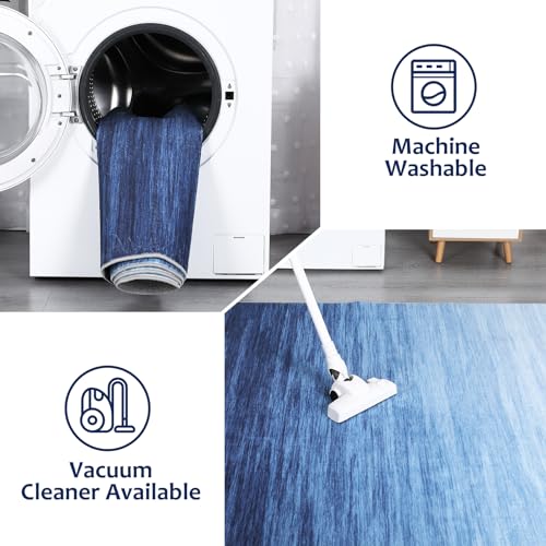 Garvee Modern Blue 4x6 Area Abstrac Rugs for Living Room Ombre Rug Washable Bedroom Rug Modern Office Carpet Farmhouse Rug Aestheric Vintage Floor Cover Non Slip Rugs with Rubber Backing Low Pile Area Rug - Image 8