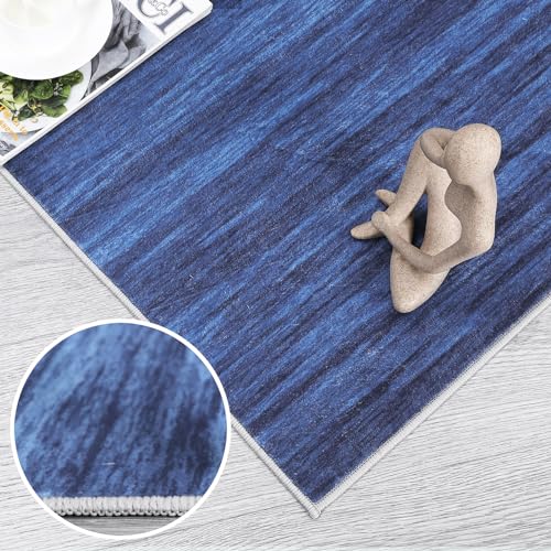 Garvee Modern Blue 4x6 Area Abstrac Rugs for Living Room Ombre Rug Washable Bedroom Rug Modern Office Carpet Farmhouse Rug Aestheric Vintage Floor Cover Non Slip Rugs with Rubber Backing Low Pile Area Rug - Image 9