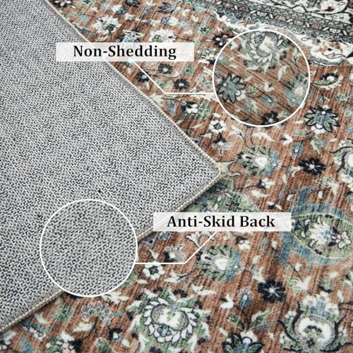 Garvee Oriental Green 4x6 Living Room Modern Rug Medallion Distressed Rugs for Bedroom Office Boho Washable Area Rugs Vintage Carpet Bohemian Farmhouse Floor Cover Green - Image 5