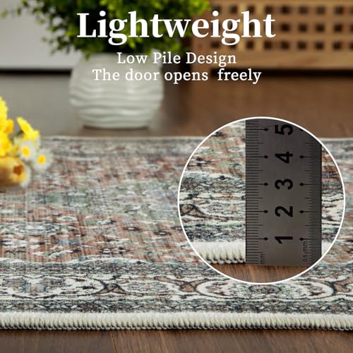 Garvee Oriental Green 4x6 Living Room Modern Rug Medallion Distressed Rugs for Bedroom Office Boho Washable Area Rugs Vintage Carpet Bohemian Farmhouse Floor Cover Green - Image 7