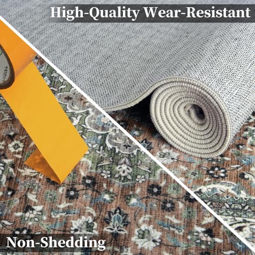 Garvee Oriental Green 4x6 Living Room Modern Rug Medallion Distressed Rugs for Bedroom Office Boho Washable Area Rugs Vintage Carpet Bohemian Farmhouse Floor Cover Green - Image 8