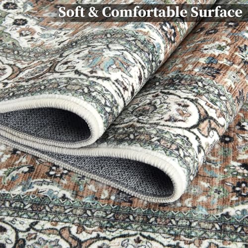 Garvee Oriental Green 4x6 Living Room Modern Rug Medallion Distressed Rugs for Bedroom Office Boho Washable Area Rugs Vintage Carpet Bohemian Farmhouse Floor Cover Green - Image 9