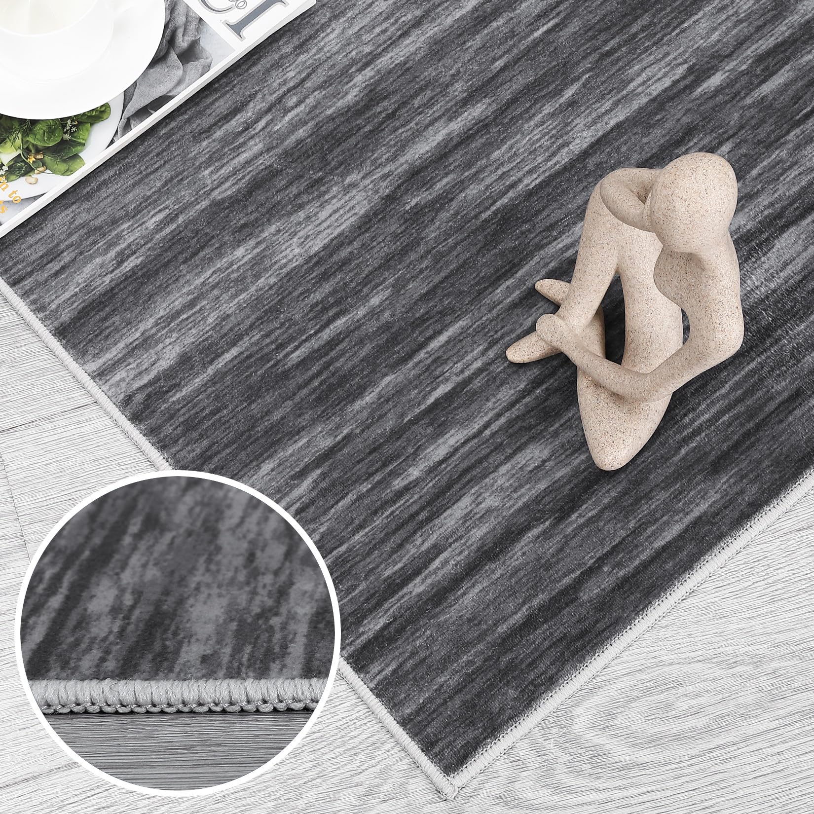 Garvee Modern Grey 2x6 Striped Runner Rug Washable Low-Pile Abstract Rug with Rubber Backing for Hallway, Entryway, Bathroom, Office, Grey - Image 9