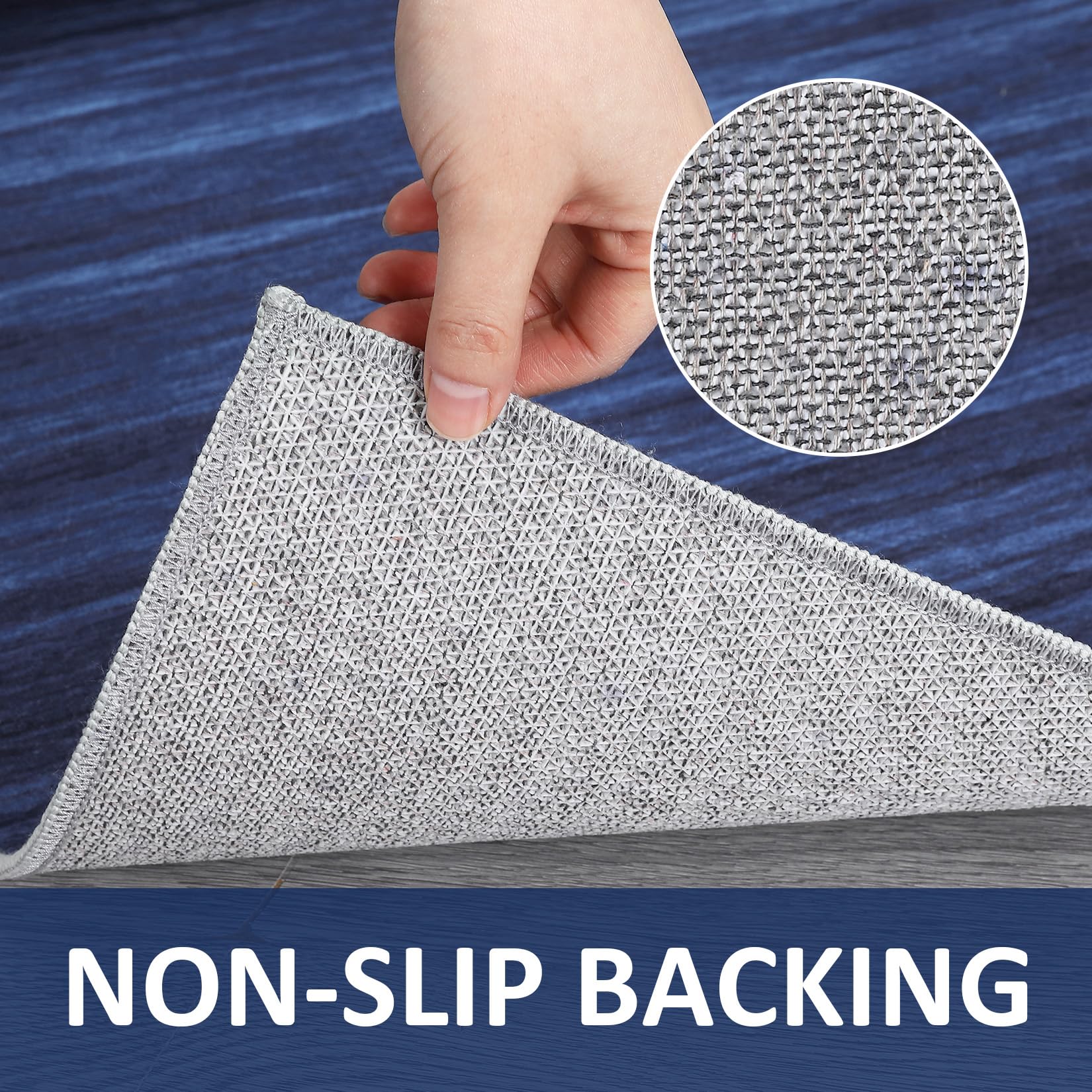 Garvee Modern Blue 2x6 Washable Area Rugs Runner Rugs for Hallway Living Room Abstract Ombre Rug Modern Kitchen Rugs with Rubber Backing Vintage Carpet Bedroom Rug Blue Office Rug Entryway Floor Cover - Image 4