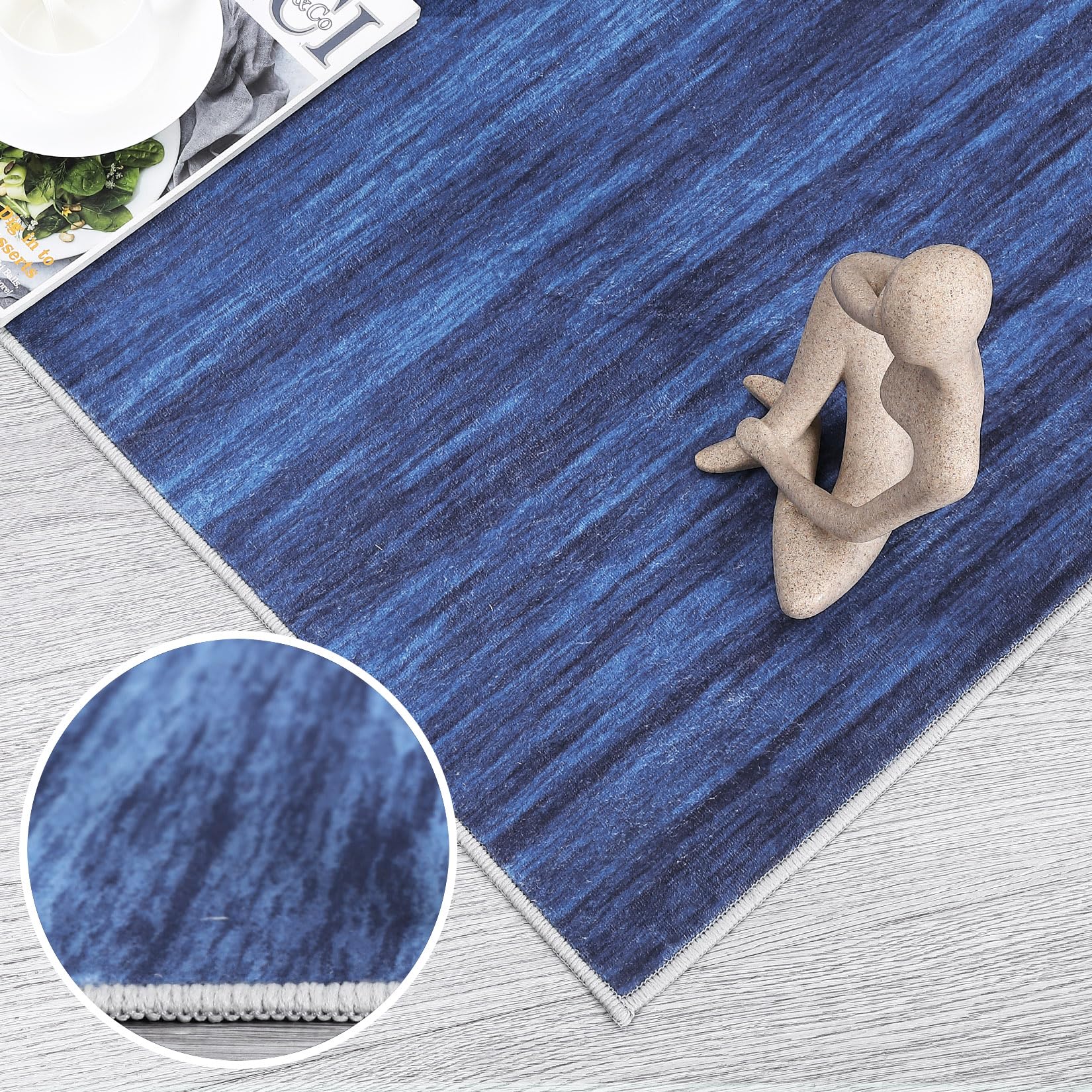 Garvee Modern Blue 2x6 Washable Area Rugs Runner Rugs for Hallway Living Room Abstract Ombre Rug Modern Kitchen Rugs with Rubber Backing Vintage Carpet Bedroom Rug Blue Office Rug Entryway Floor Cover - Image 6