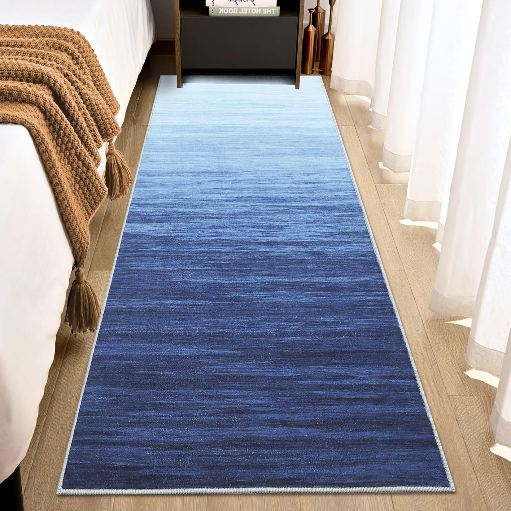 Garvee Modern Blue 2x6 Washable Area Rugs Runner Rugs for Hallway Living Room Abstract Ombre Rug Modern Kitchen Rugs with Rubber Backing Vintage Carpet Bedroom Rug Blue Office Rug Entryway Floor Cover - Image 9