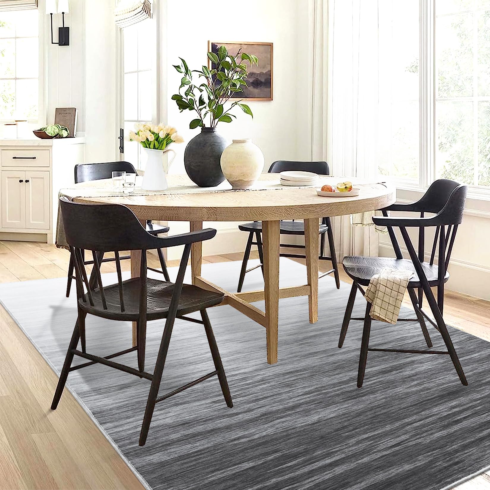 Garvee Modern Grey 4x6 Washable Rugs for Living Room Office Rug Ombre Area Rug Abstract Rug Low Pile Carpet for Dining Room Office Vintage Area Rugs Floor Cover with Rubber Backing - Image 3