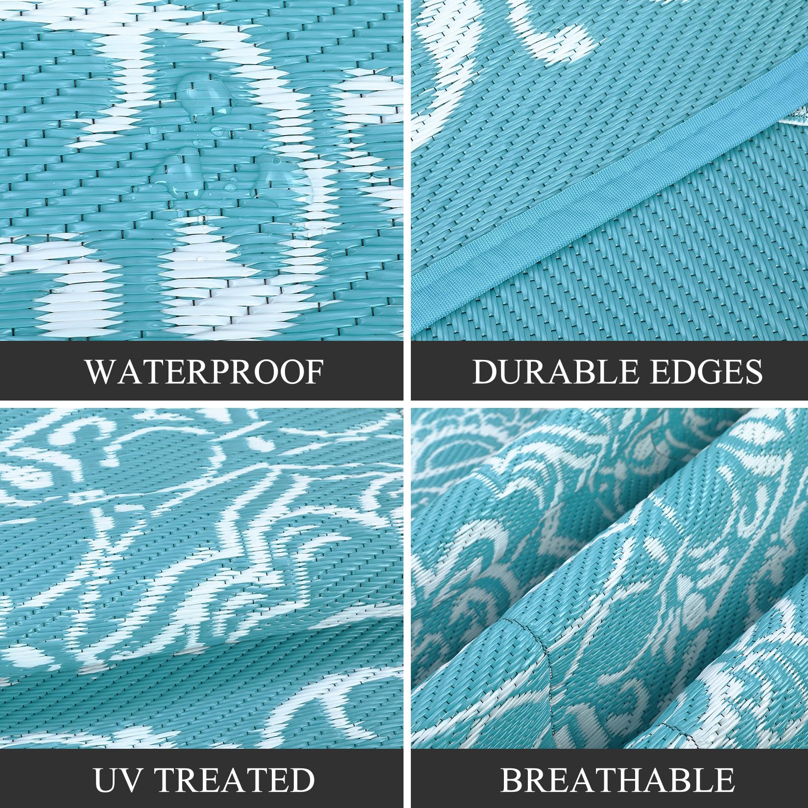 Garvee Outdoor Light Blue & White 9x12 Rug – Reversible Medallion Plastic Straw Rug, Waterproof Washable Outdoor Patio Rug for Deck, RV, Backyard, Picnic, Camp, Beach, or Balcony - Image 4