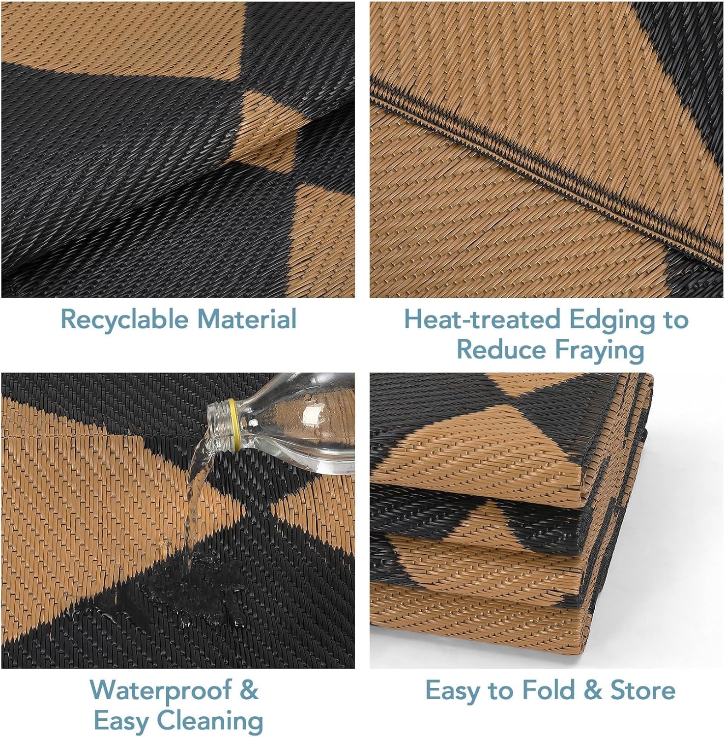 Garvee Outdoor Black & Brown 9x12 Rug Waterproof Reversible Outdoor Plastic Straw Rug with 4 Stakes & Portable Bag Boho Patio Rugs Carpet RV Mat Outside for Patio Camp Balcony Deck Picnic - Image 5