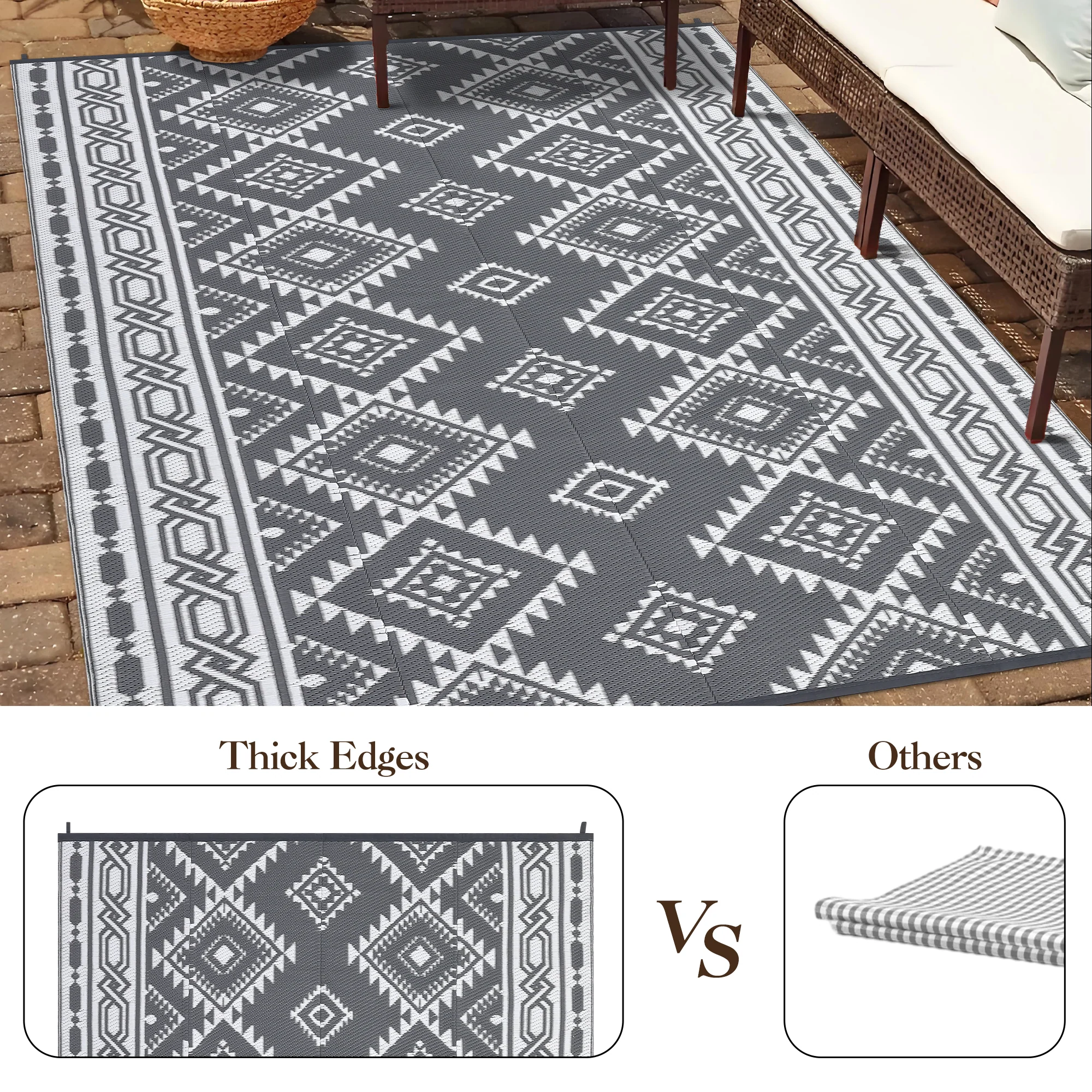 Garvee Outdoor Grey & White 9x12 Plastic Straw Rug, Modern Area Rug, Large Floor Mat for Outdoors, RV, Patio, Backyard, Deck, Picnic, Beach, Trailer, Camping, Porch, Balcony - Image 5