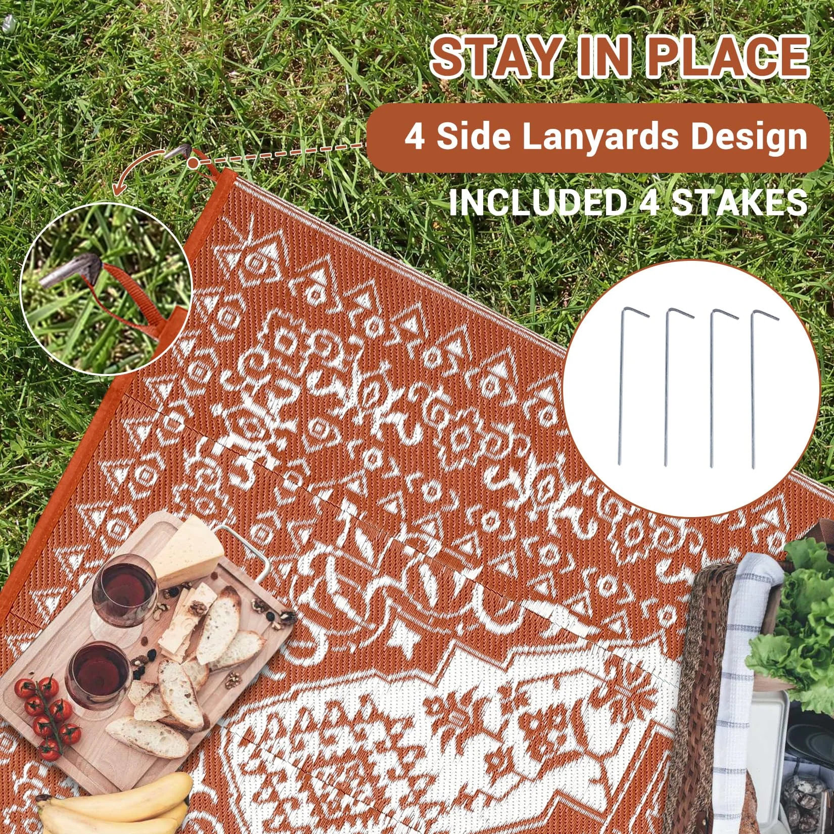 Garvee Outdoor Brick Red 9x12 Plastic Straw Rug, Waterproof Stain Resistant Reversible for Camping, Garden, Backyard, RV, Patio - Image 10