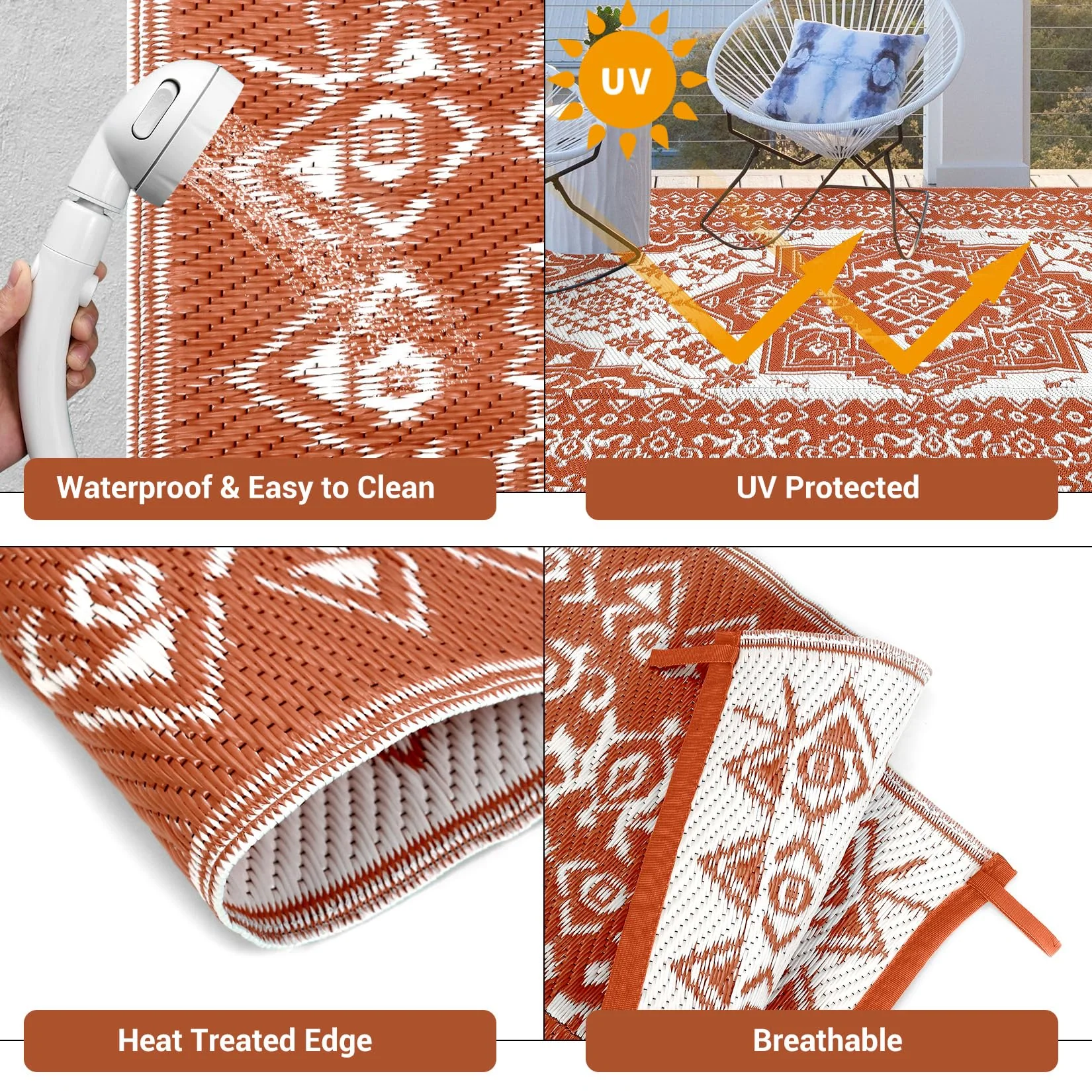 Garvee Outdoor Brick Red 9x12 Plastic Straw Rug, Waterproof Stain Resistant Reversible for Camping, Garden, Backyard, RV, Patio - Image 11